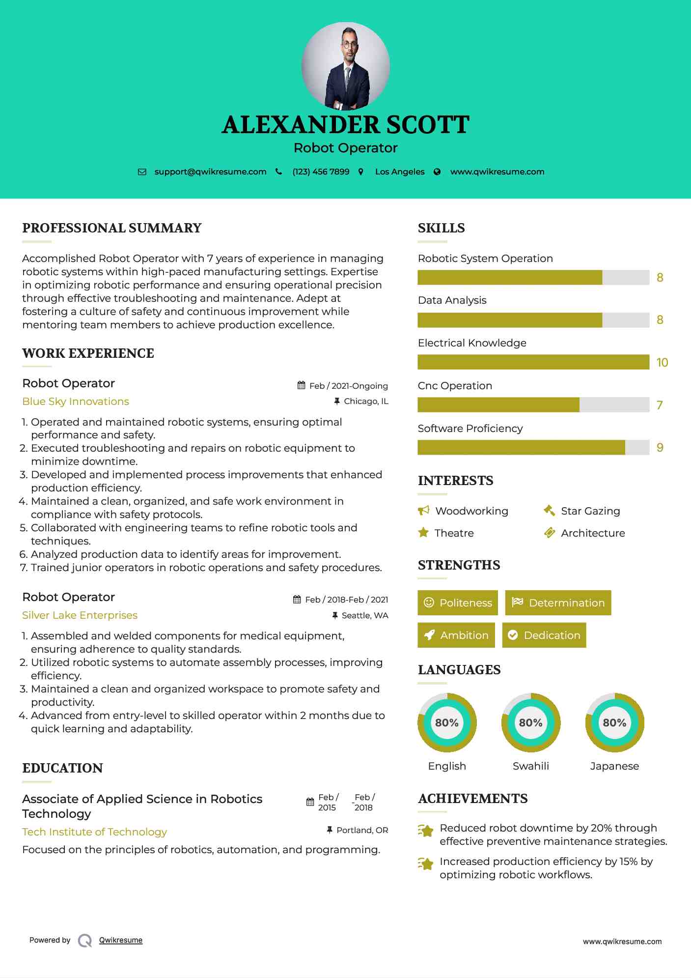 Robot Operator Resume Template