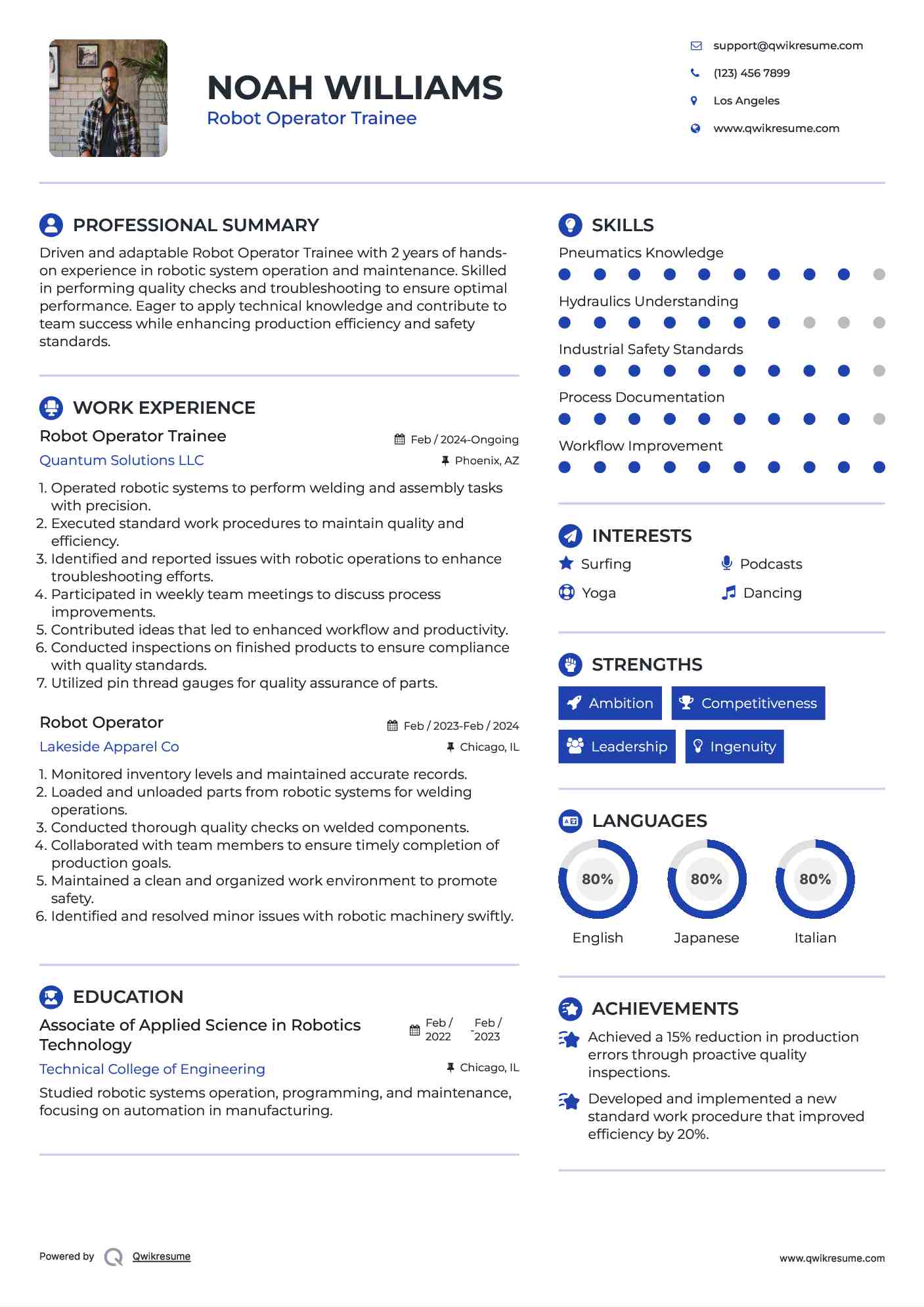 Robot Operator Trainee Resume Format