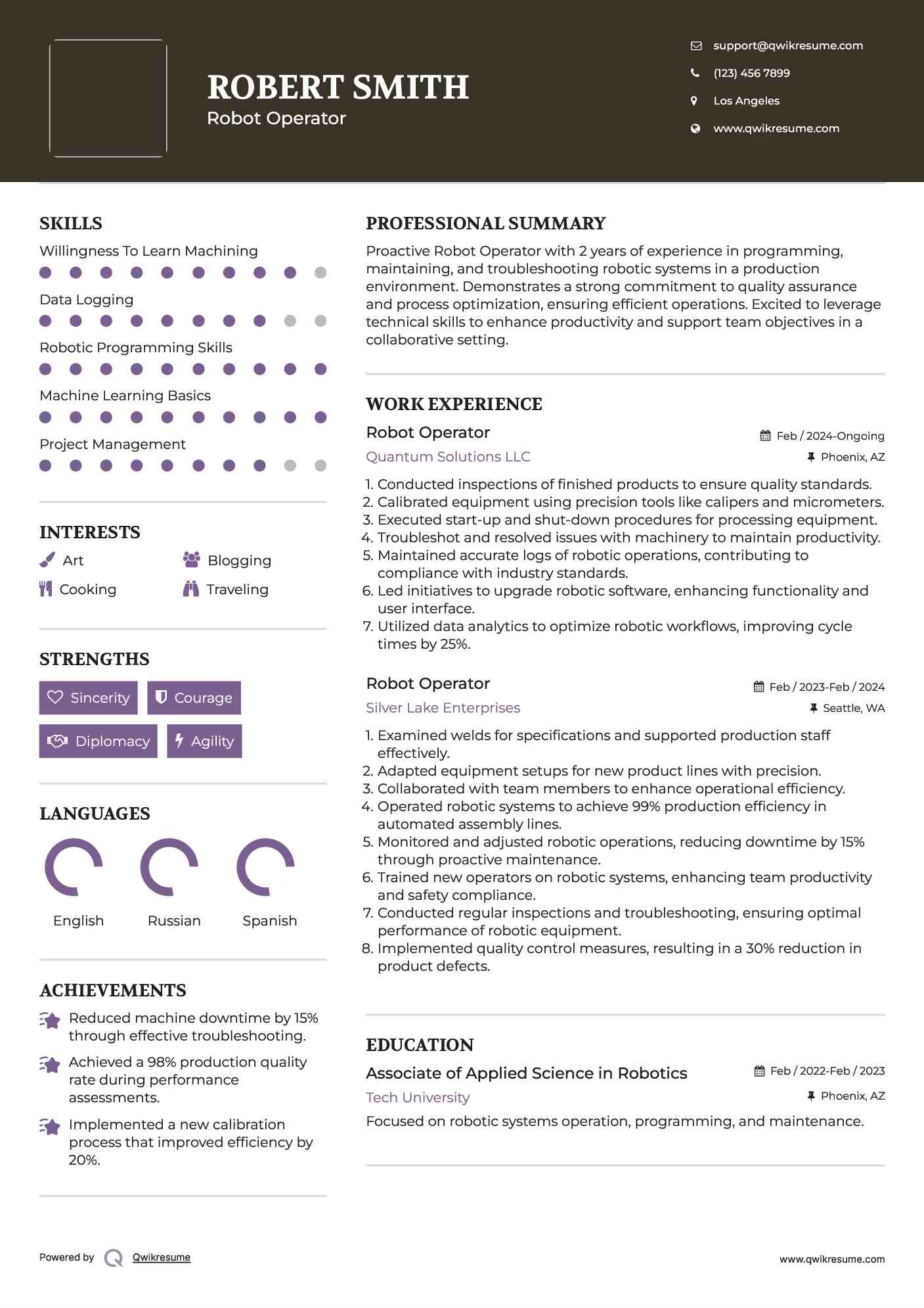 Robot Operator Resume Example