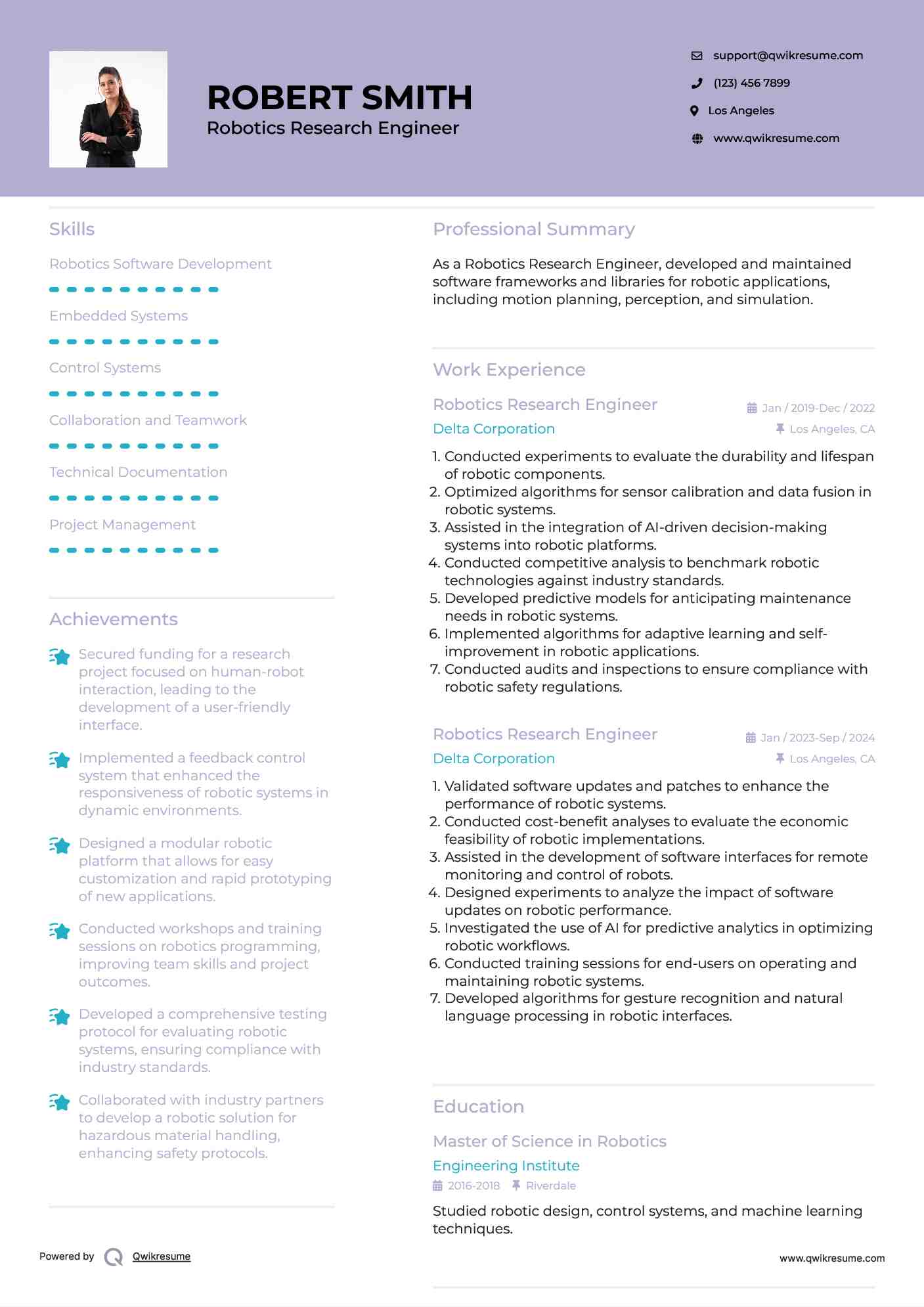 Robotics Research Engineer Resume Model