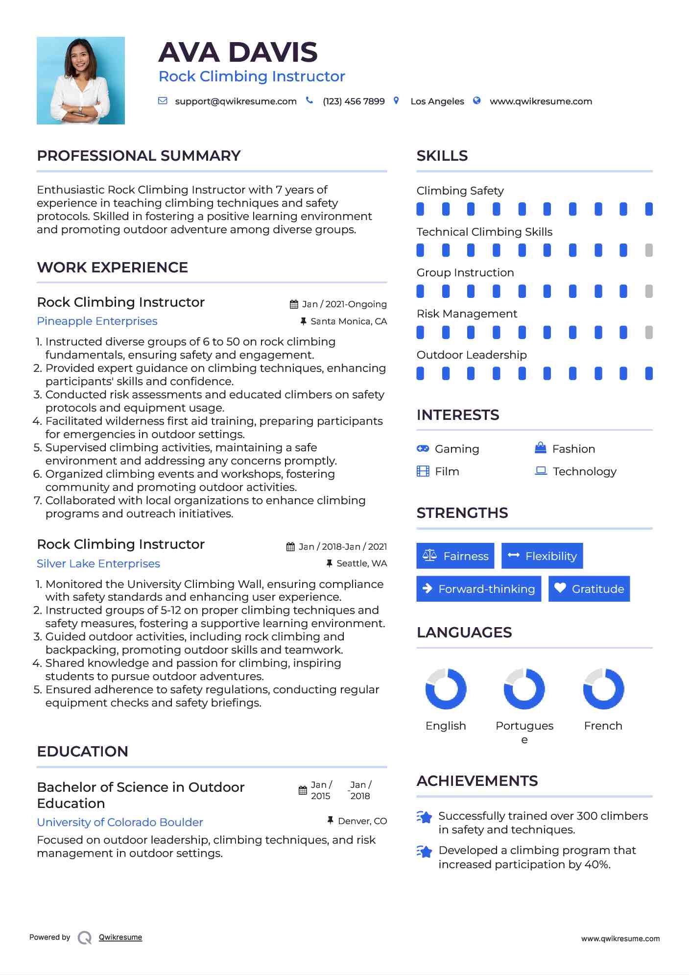 Rock Climbing Instructor Resume Samples QwikResume