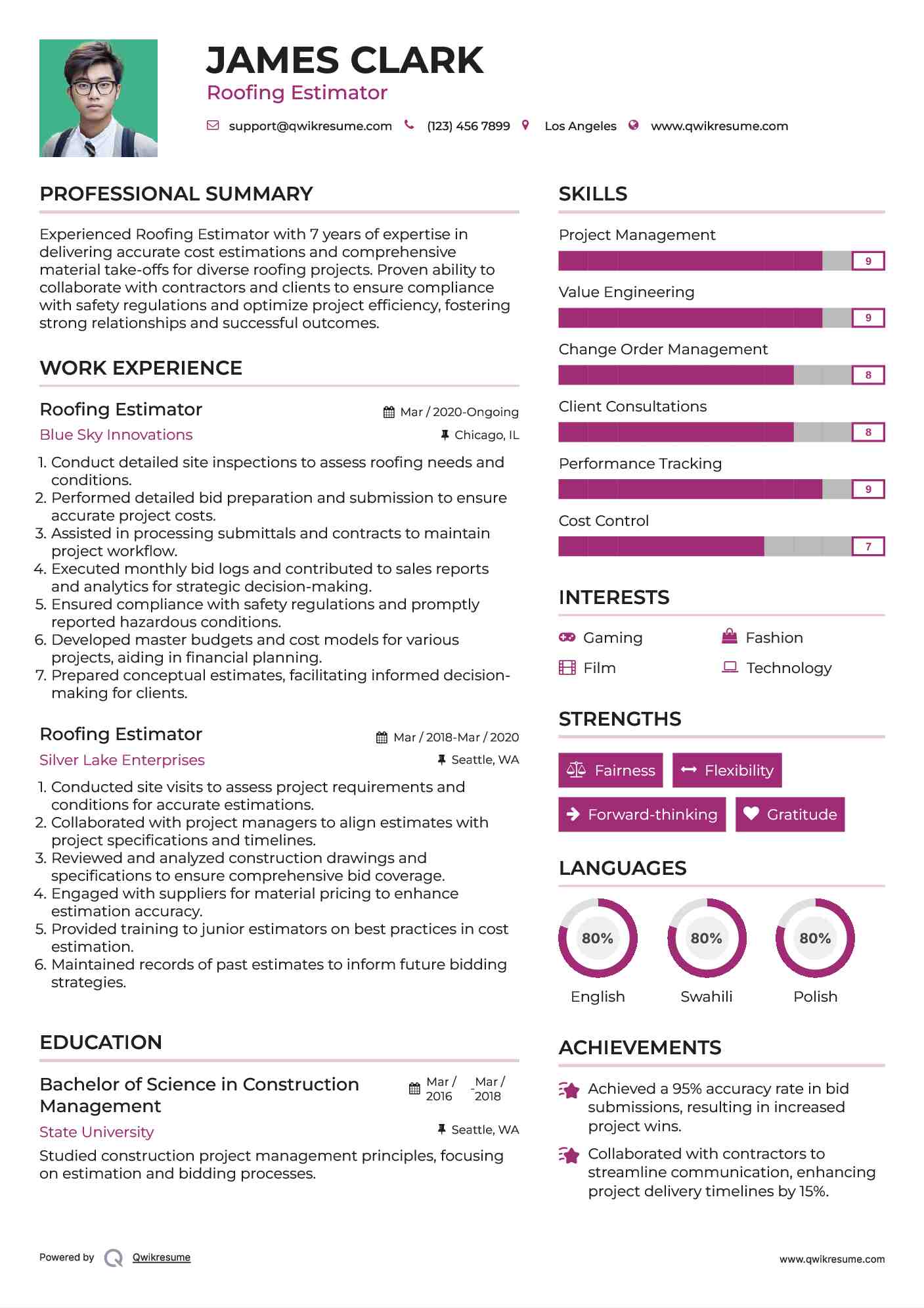Roofing Estimator Resume Template