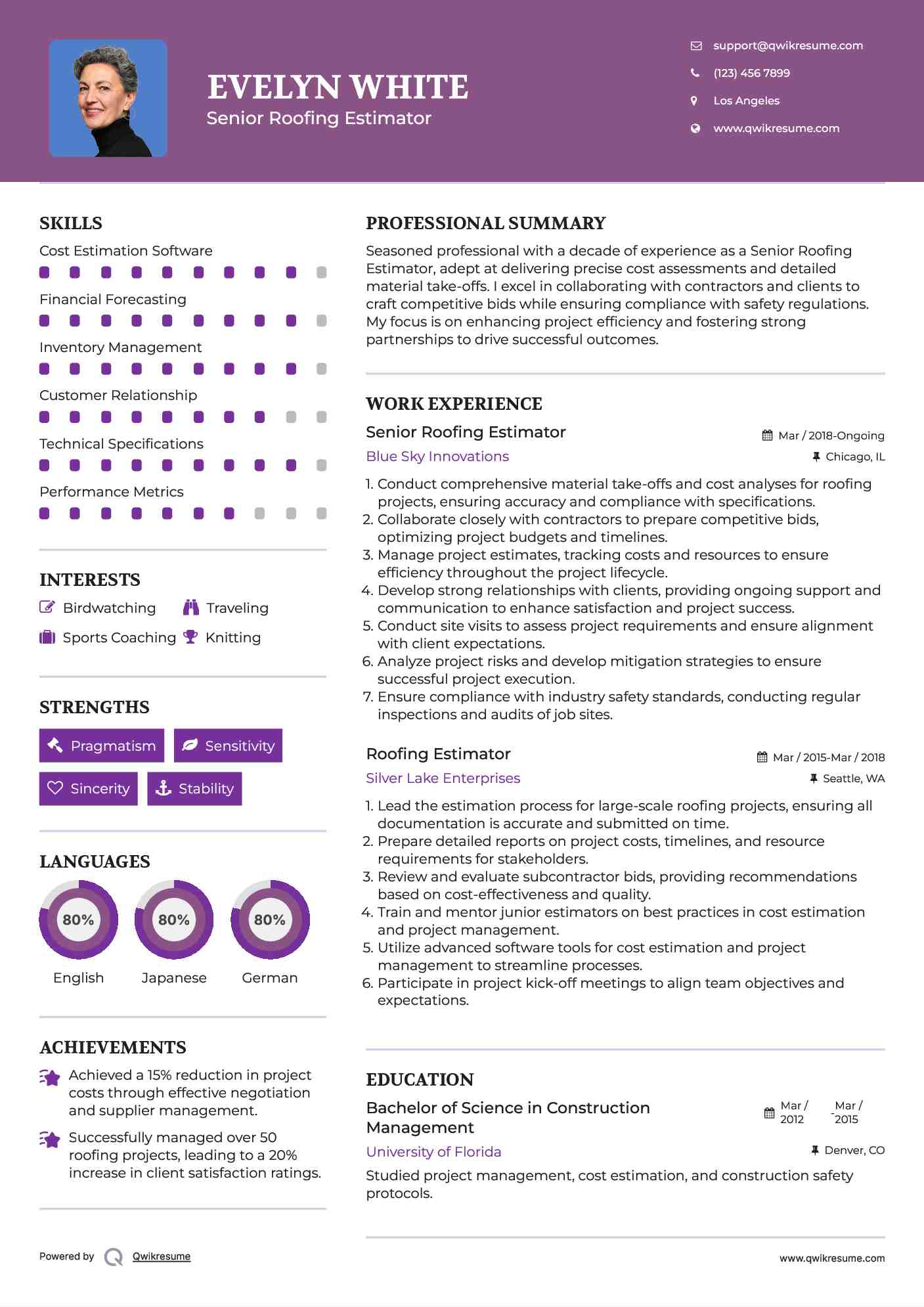 Senior Roofing Estimator Resume Template