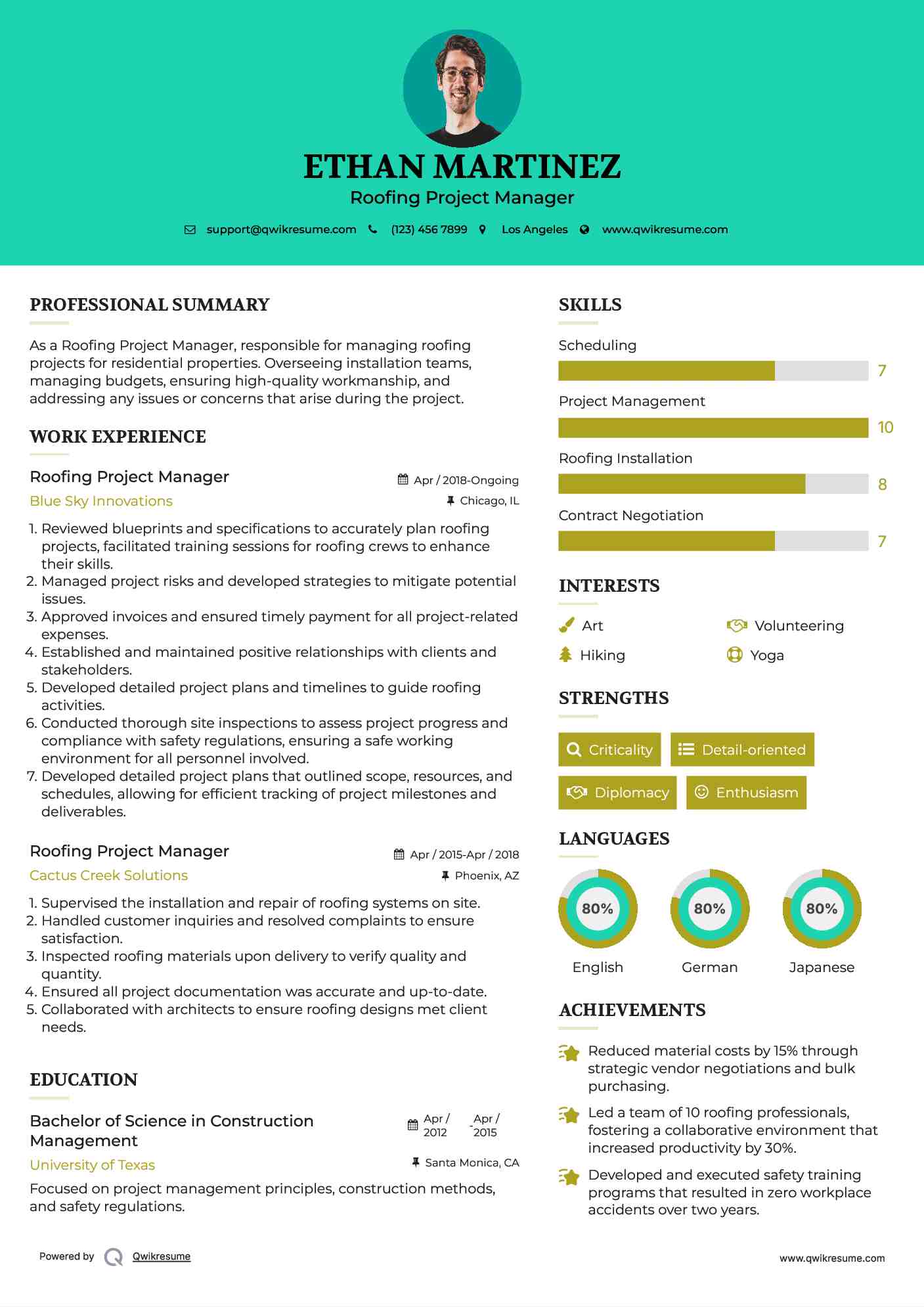 Roofing Project Manager Resume Template