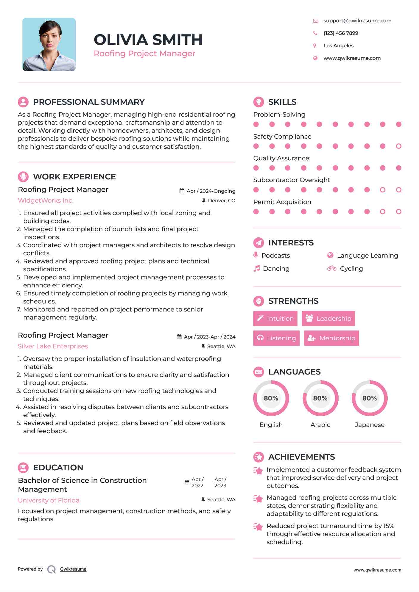 Roofing Project Manager Resume Template