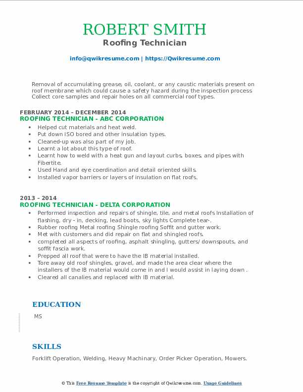 Roofing Technician Resume Samples - Roofing Technician 1607696719 Pdf 