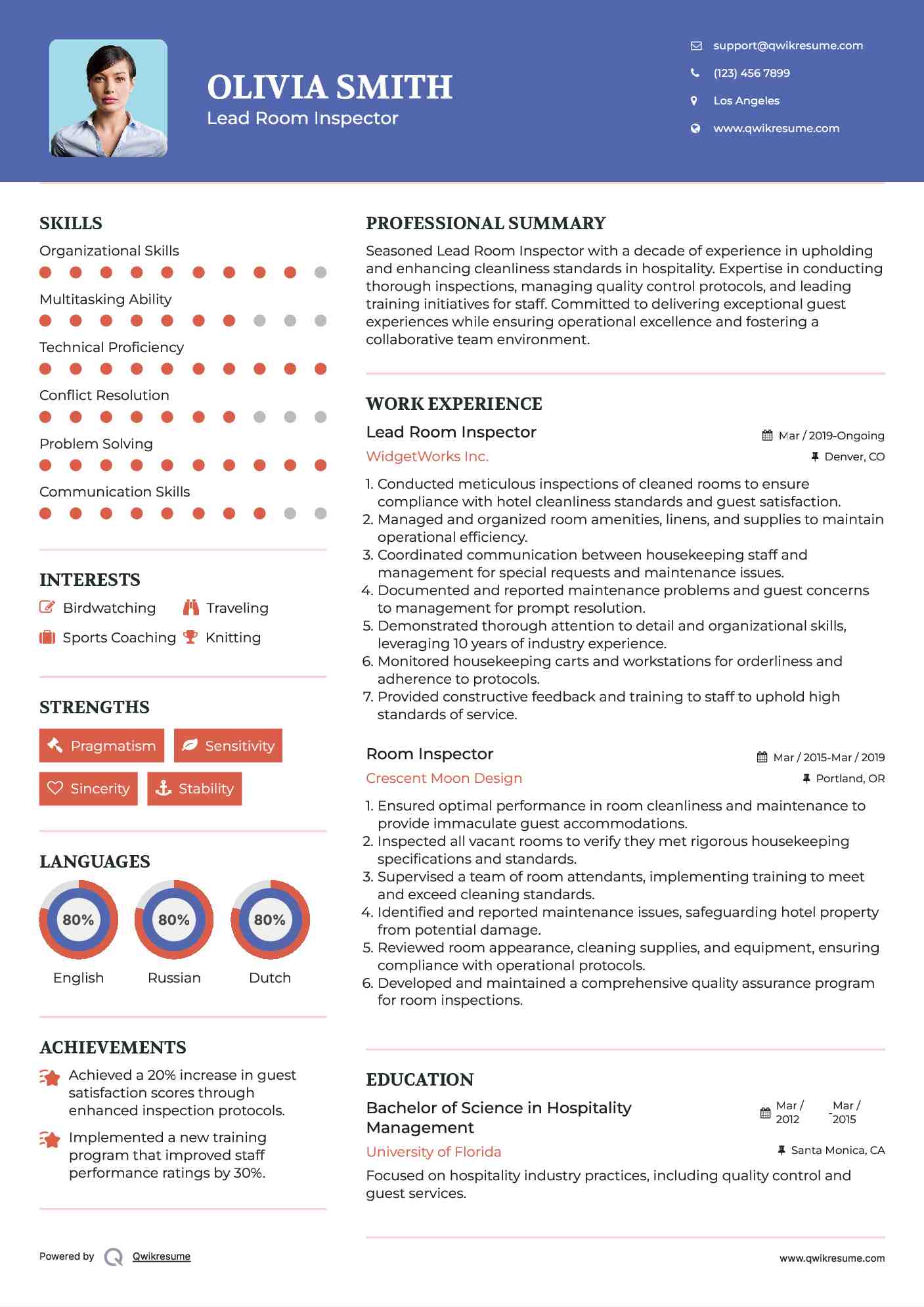 Lead Room Inspector Resume Example