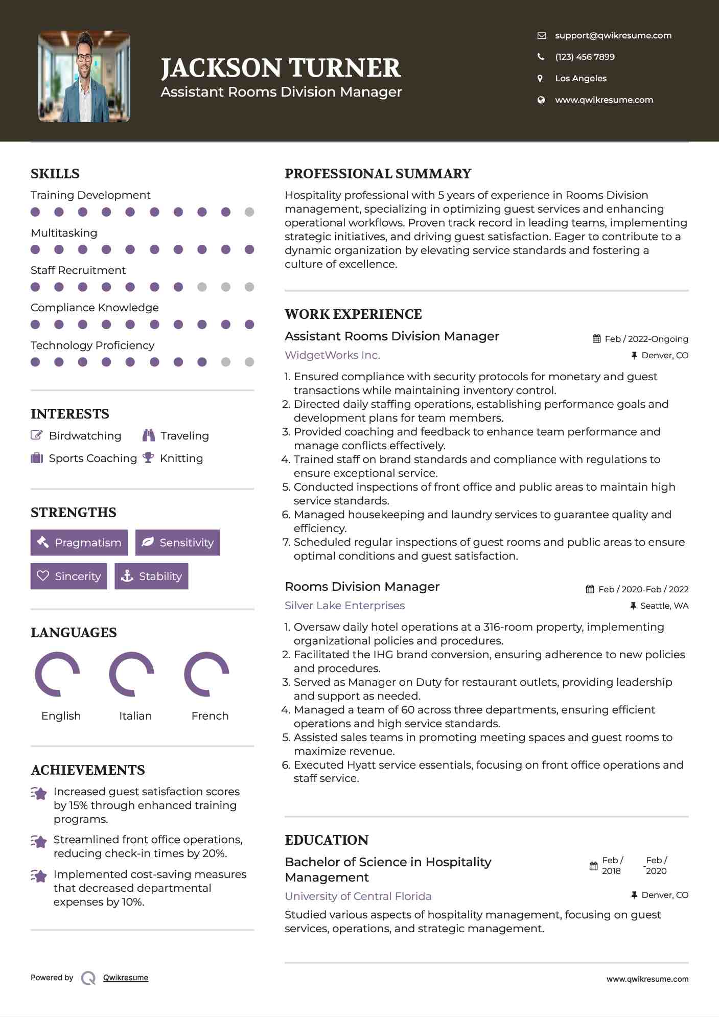 	
Assistant Rooms Division Manager Resume Example