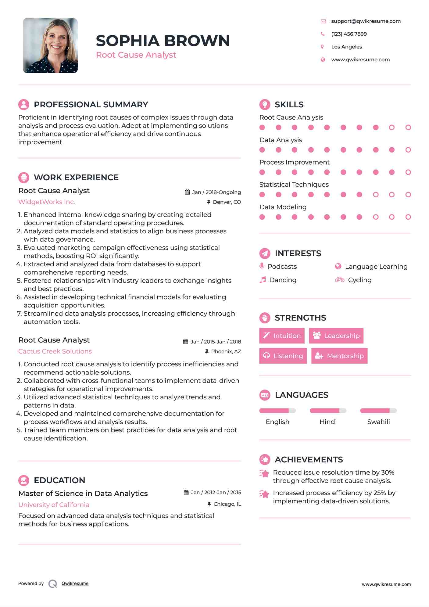 Root Cause Analyst Resume Format