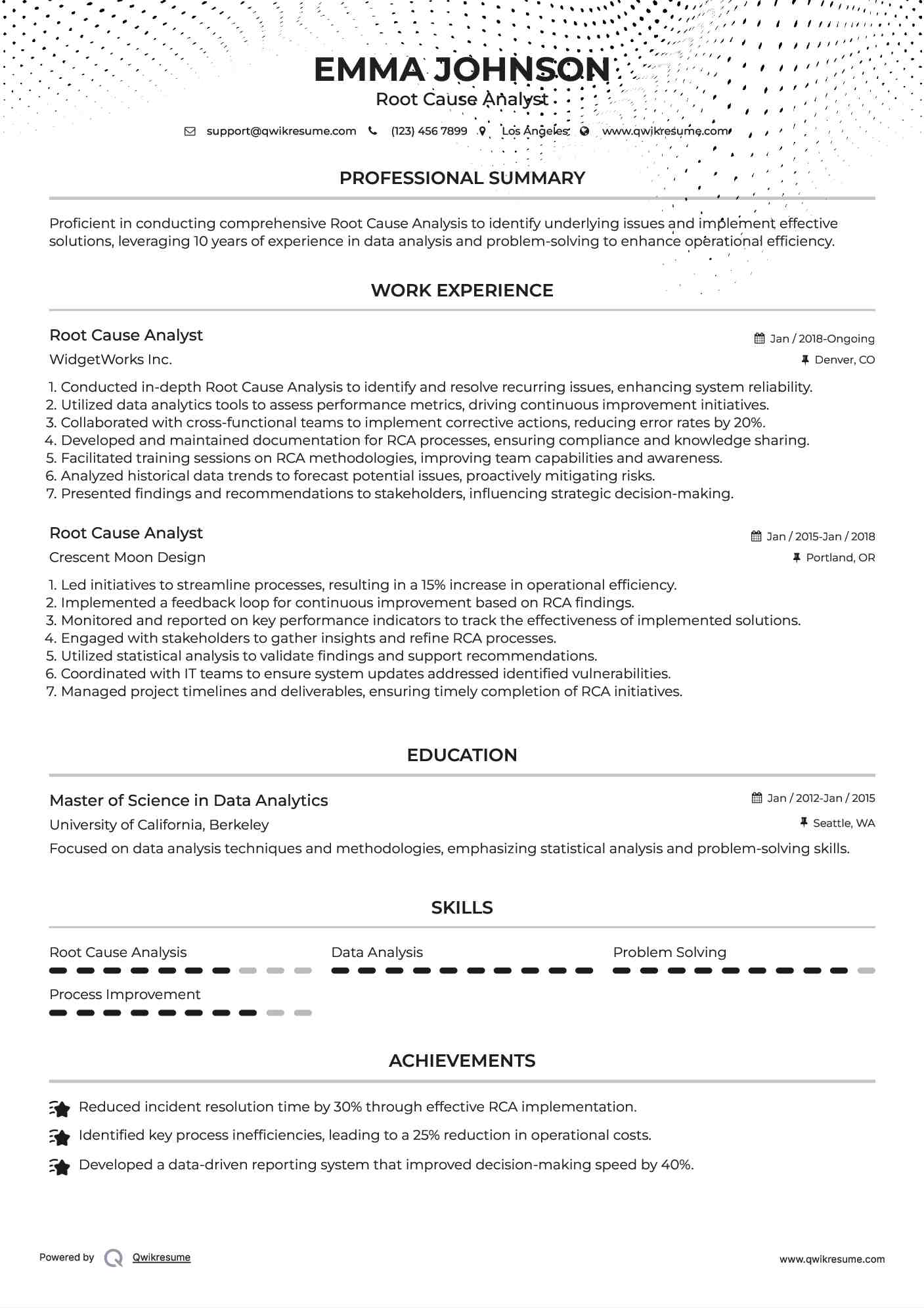 Root Cause Analyst Resume Model