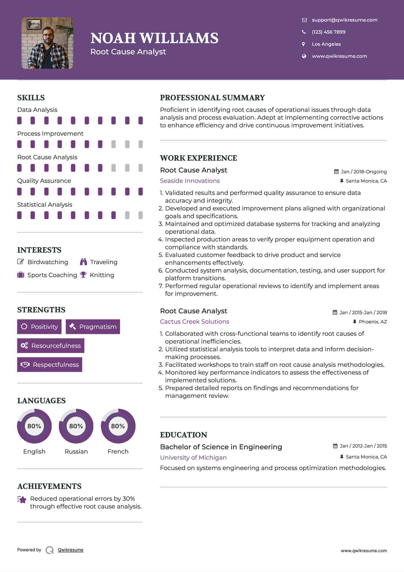 Root Cause Analyst Resume Example