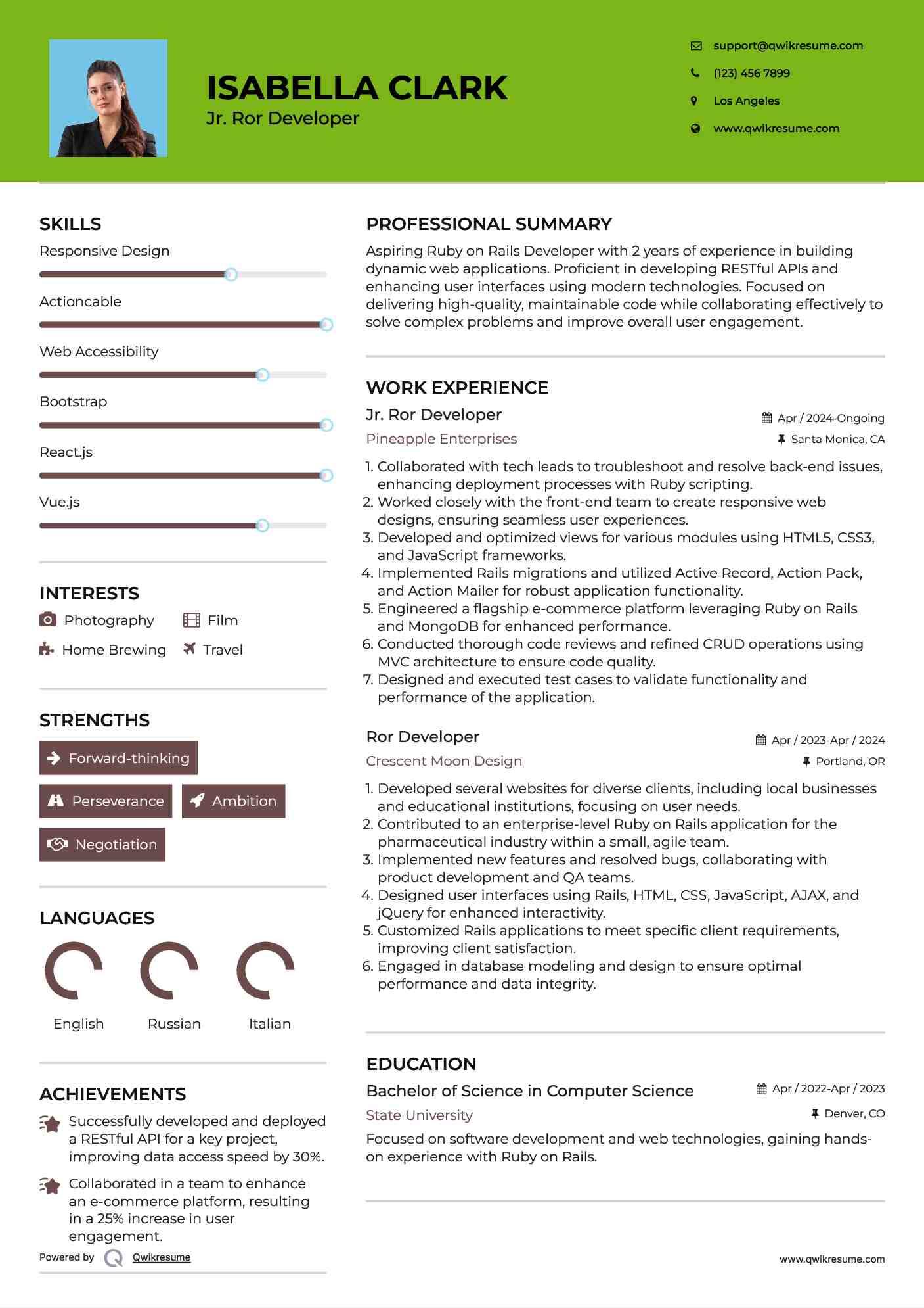 Jr. Ror Developer Resume Format