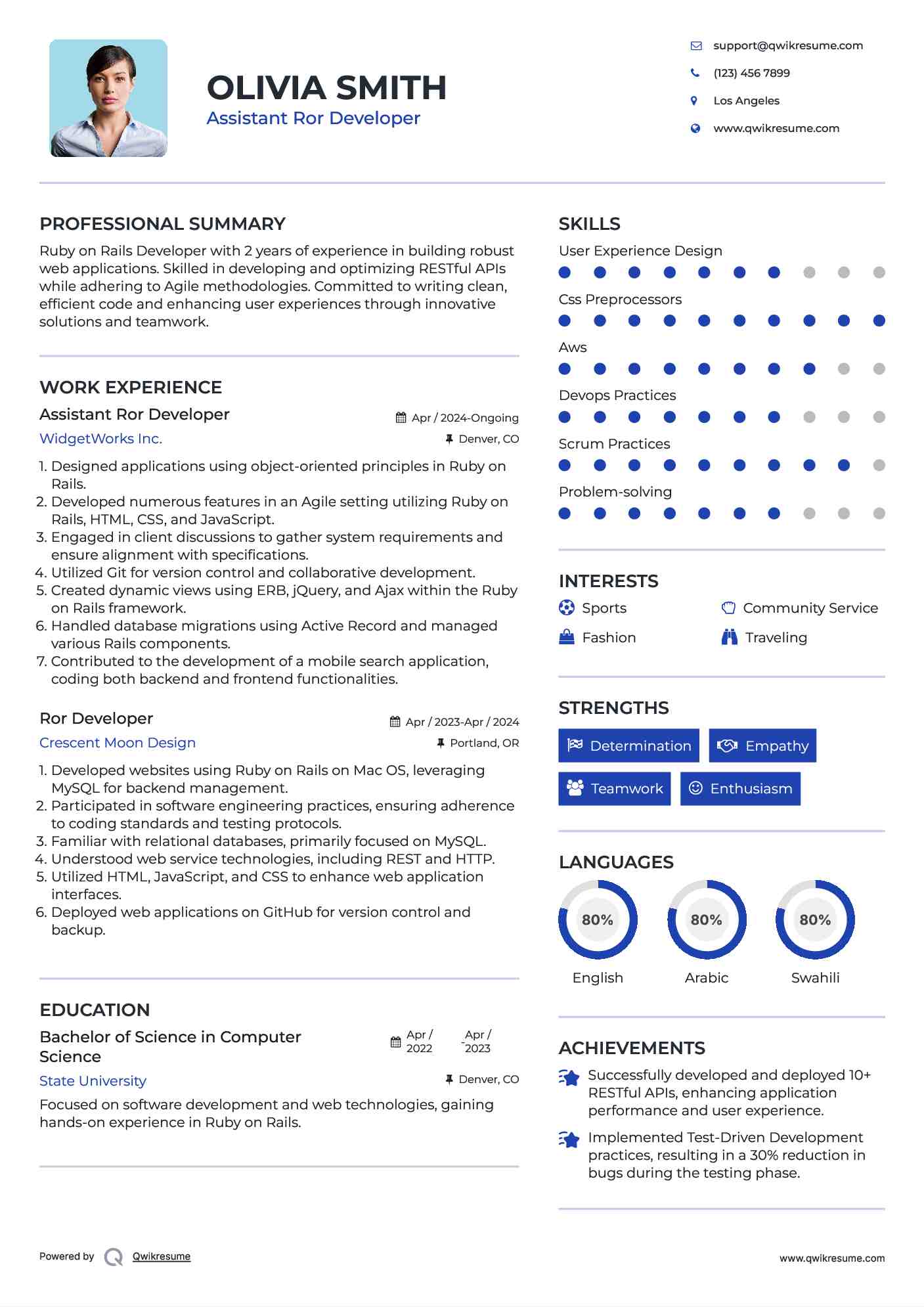 Assistant Ror Developer Resume Sample