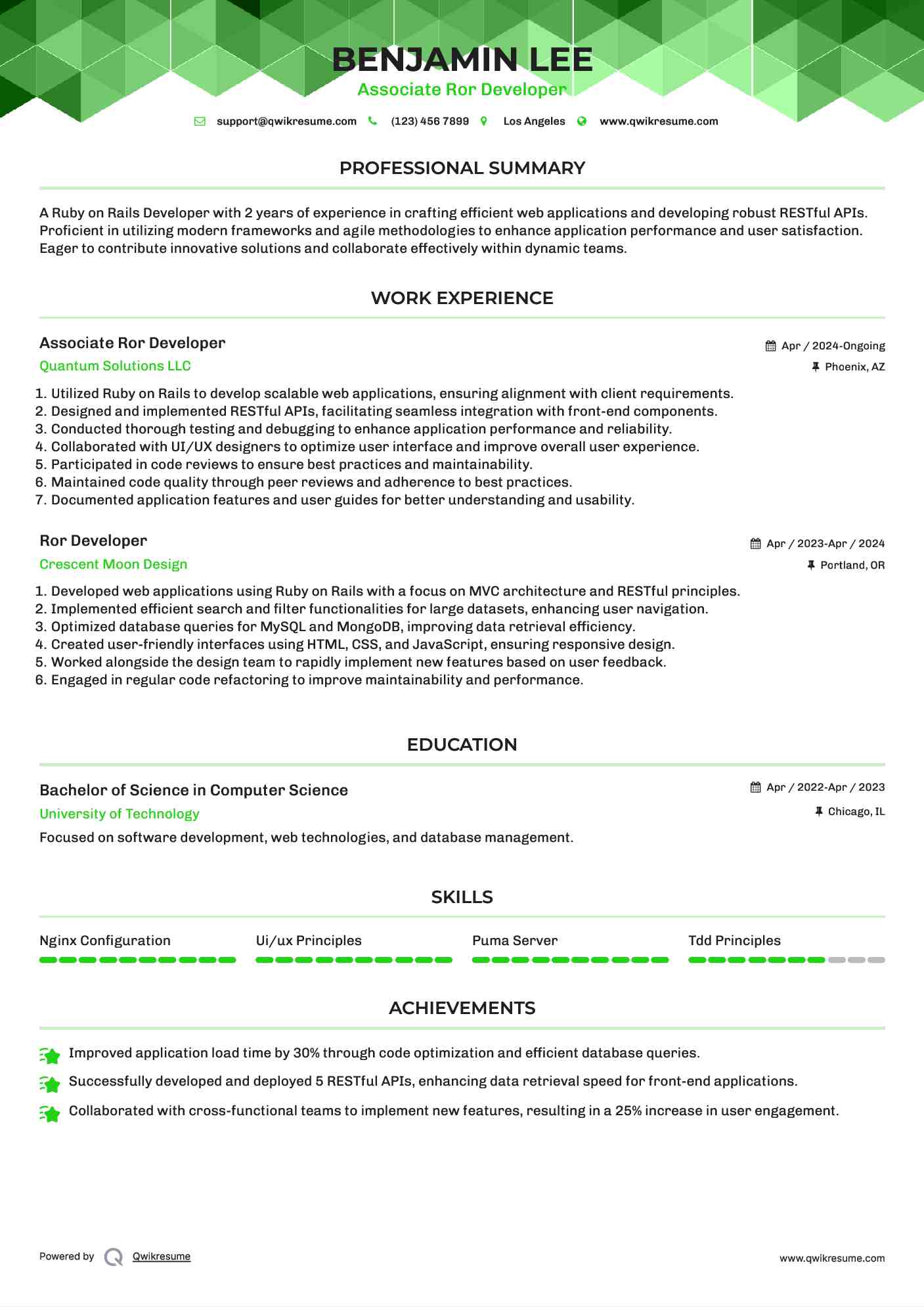 Associate Ror Developer Resume Template
