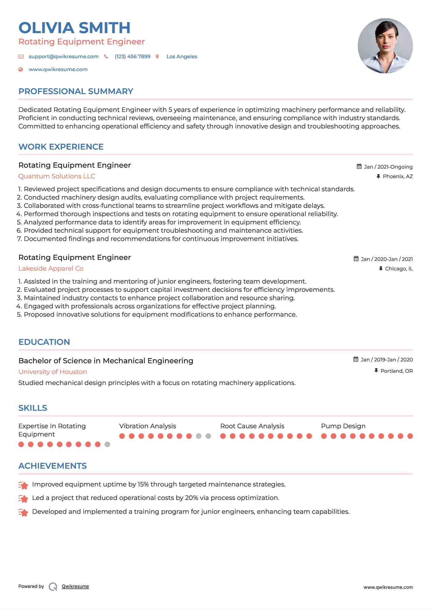 Rotating Equipment Engineer Resume Format