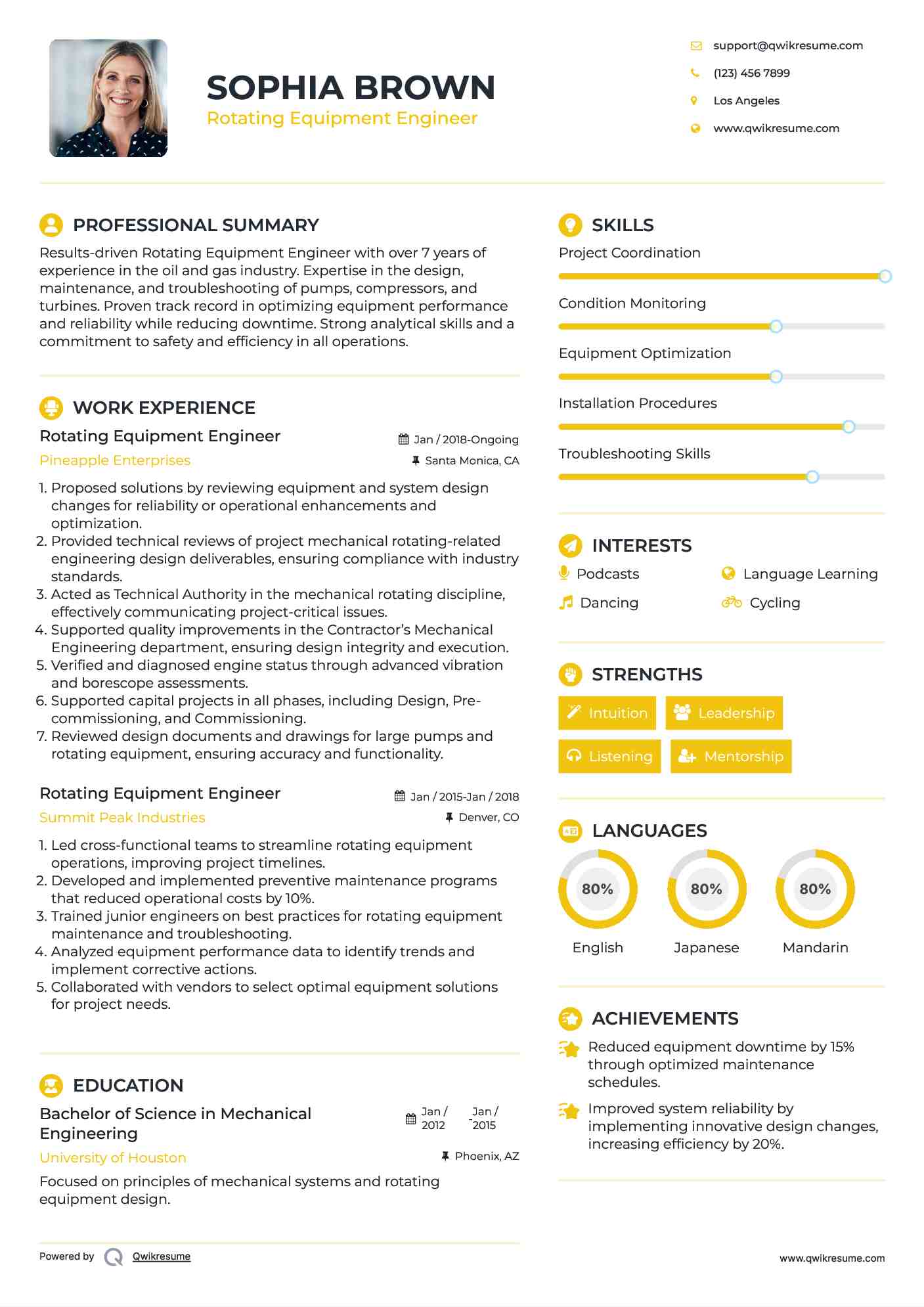 Rotating Equipment Engineer Resume Model