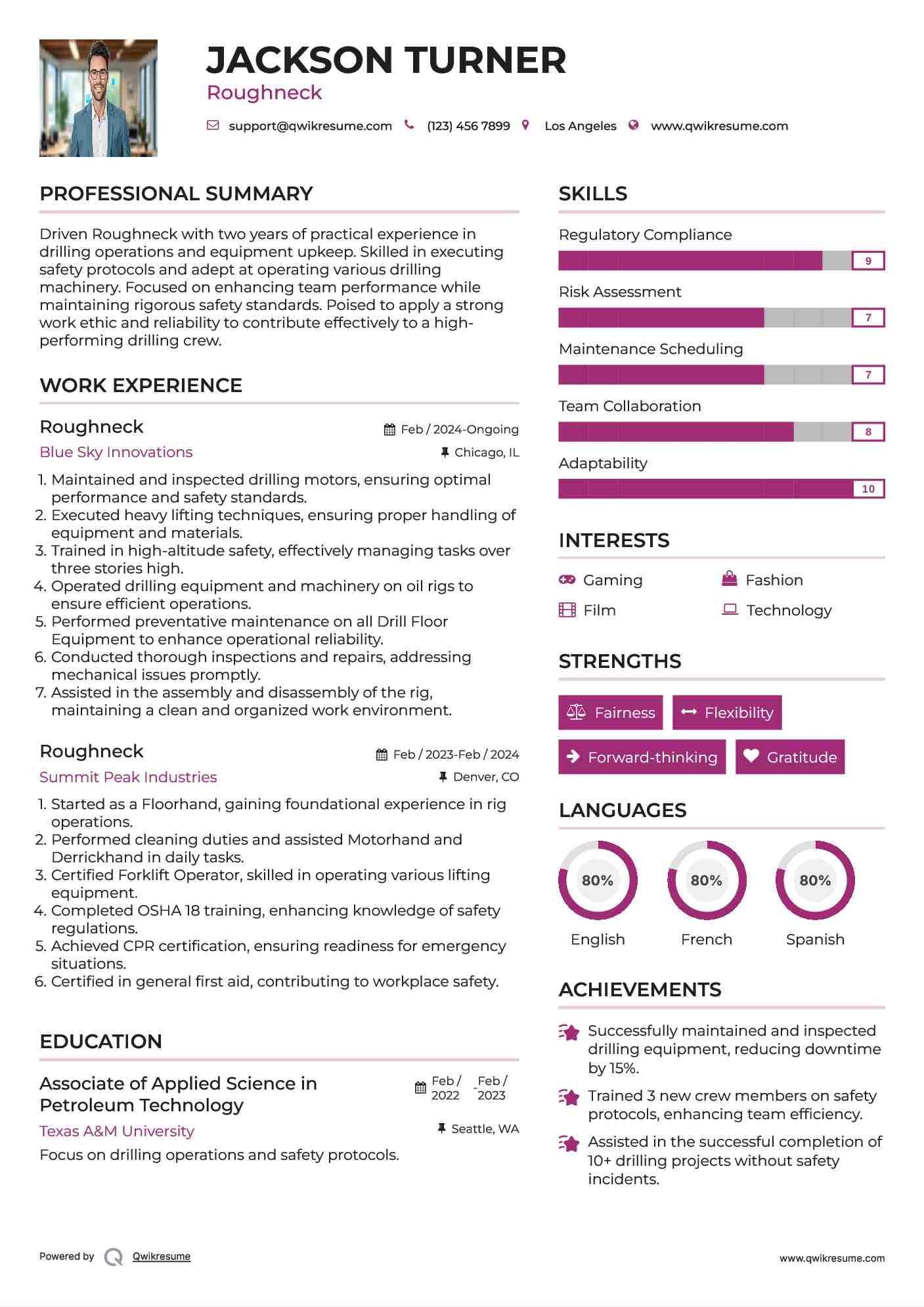 Roughneck Resume Format