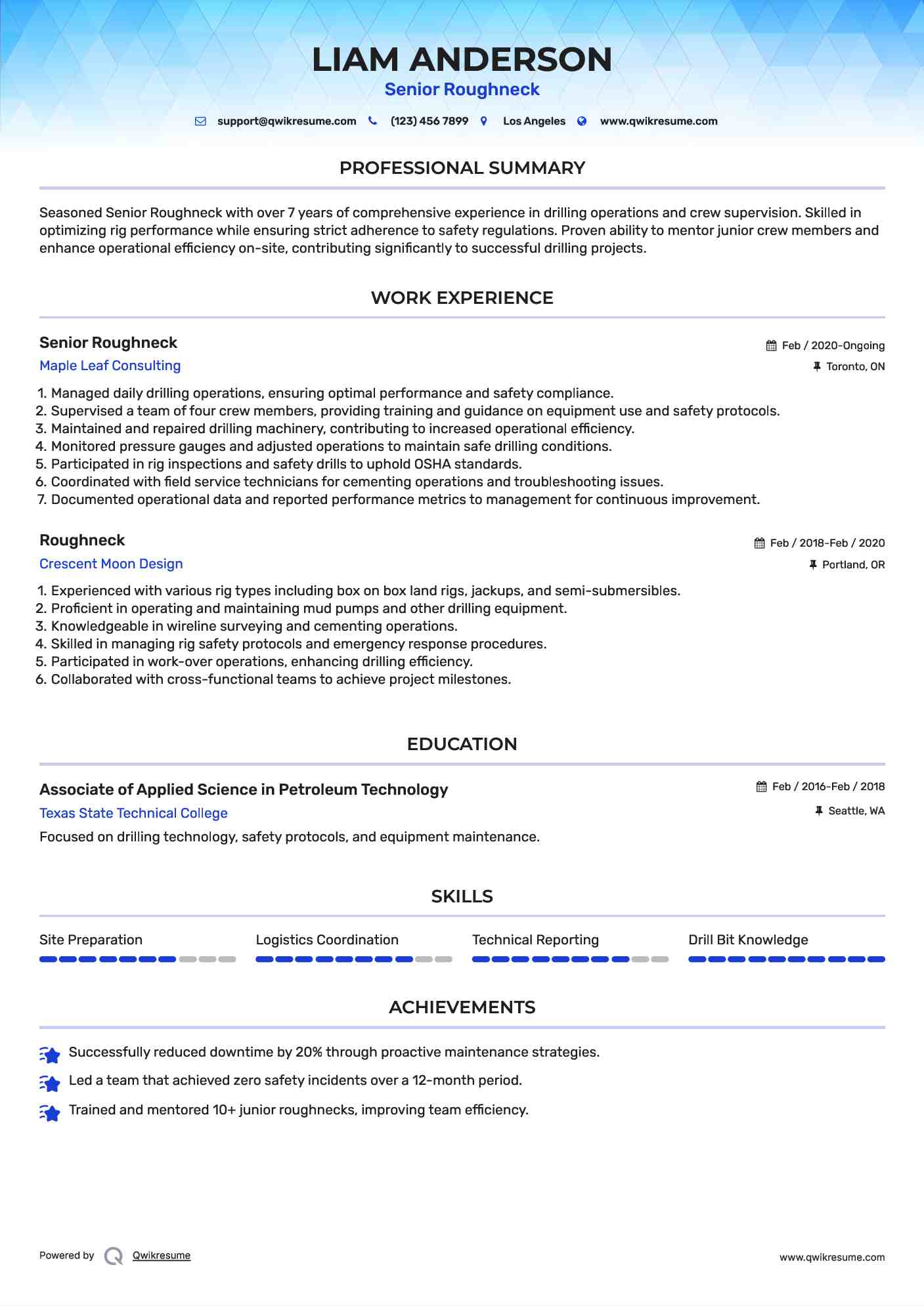 Senior Roughneck Resume Template