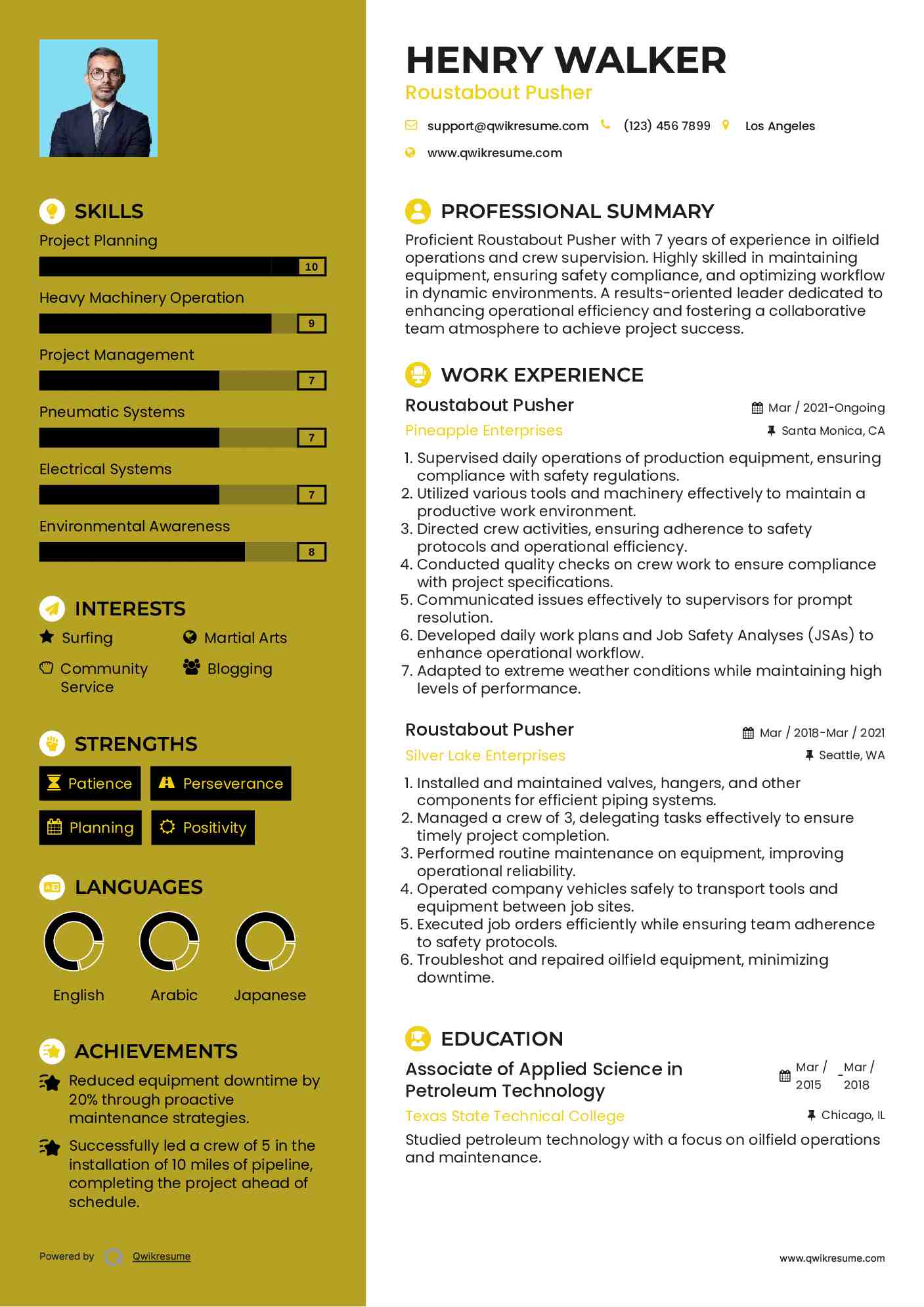 Roustabout Pusher Resume Example