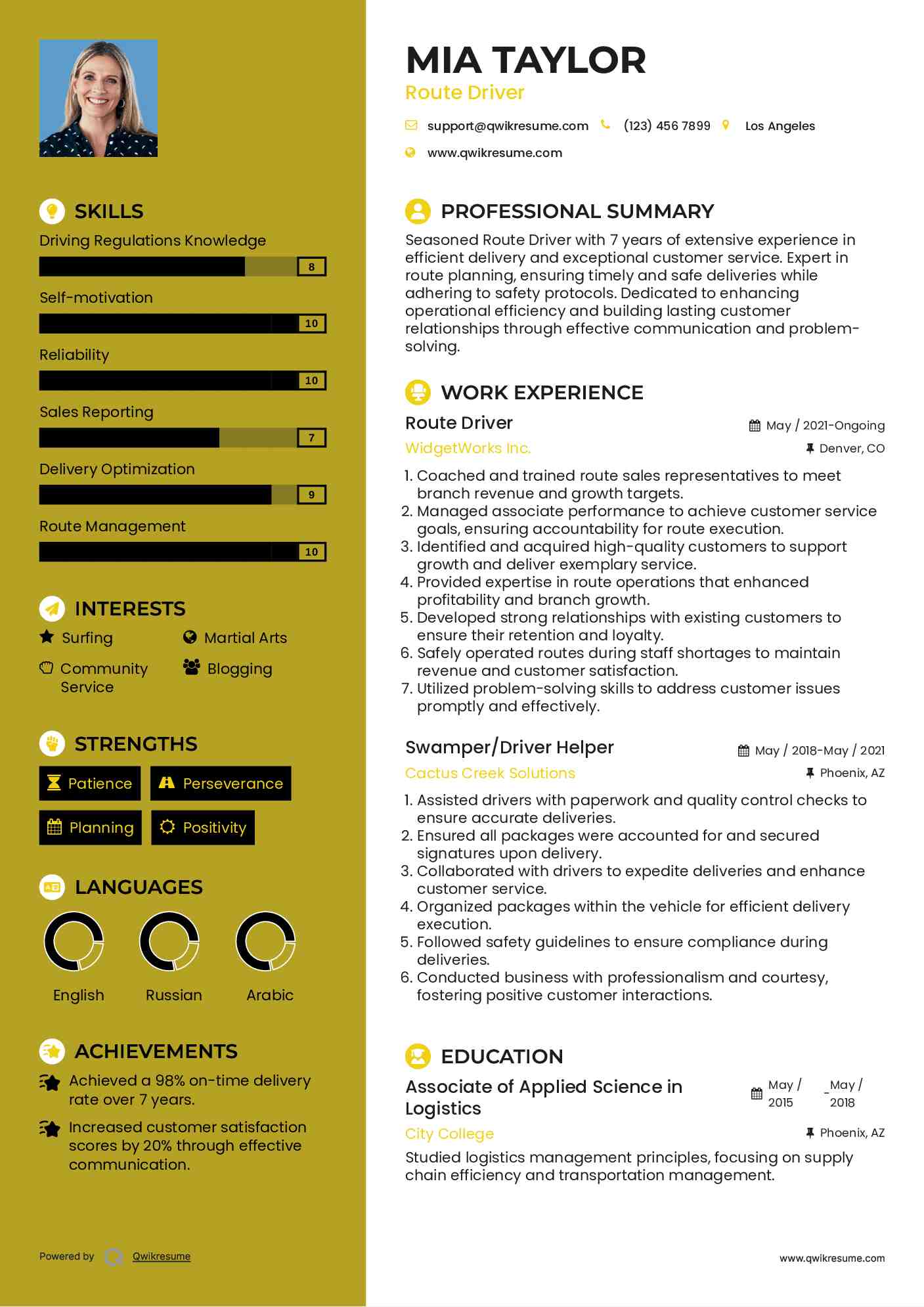Route Driver Resume Template
