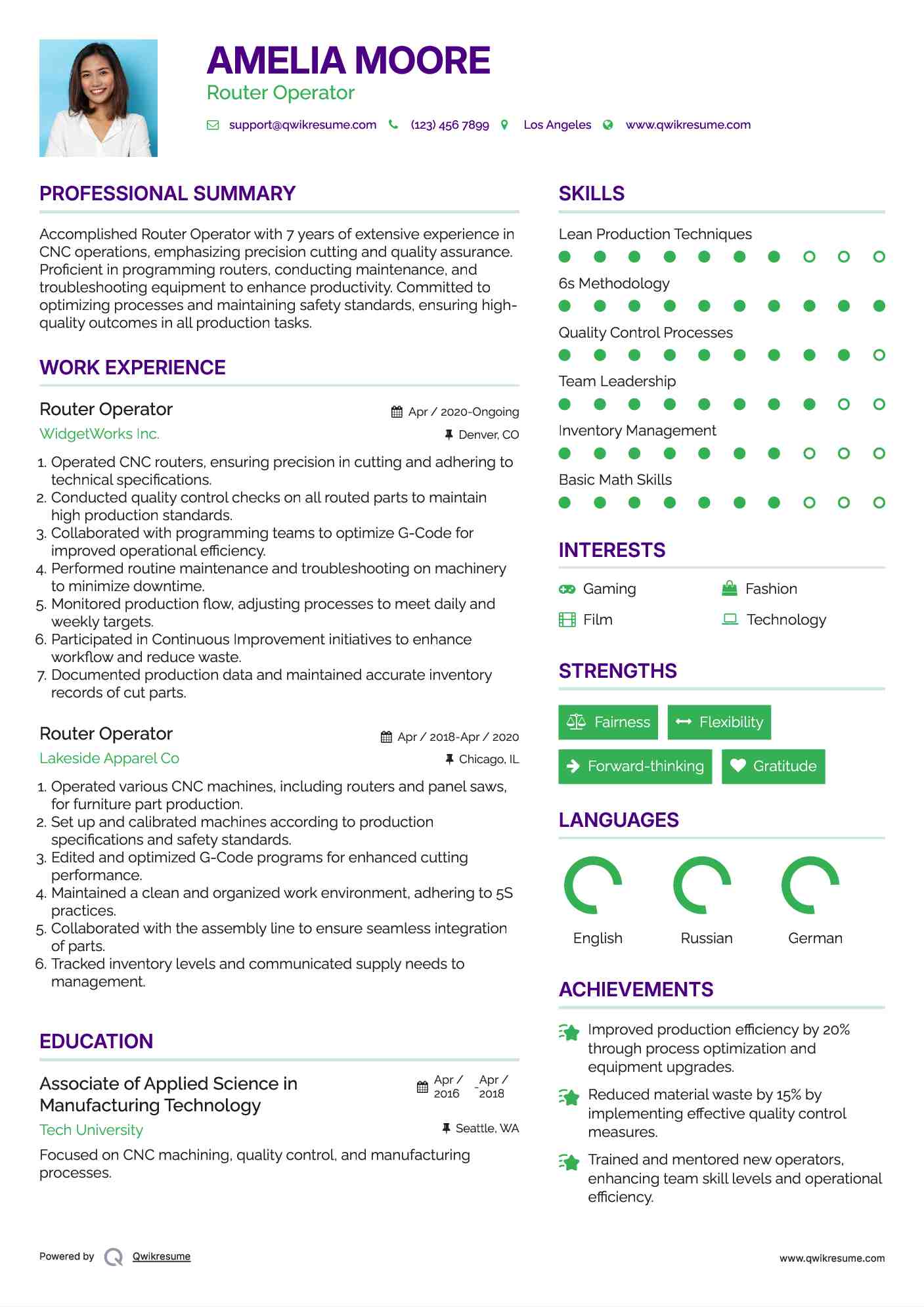Router Operator Resume Samples QwikResume