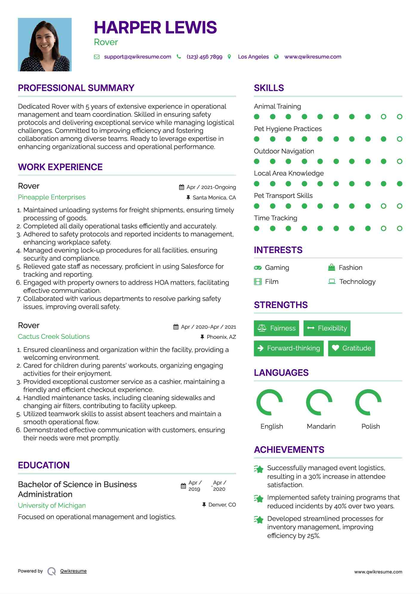 Rover Resume Sample