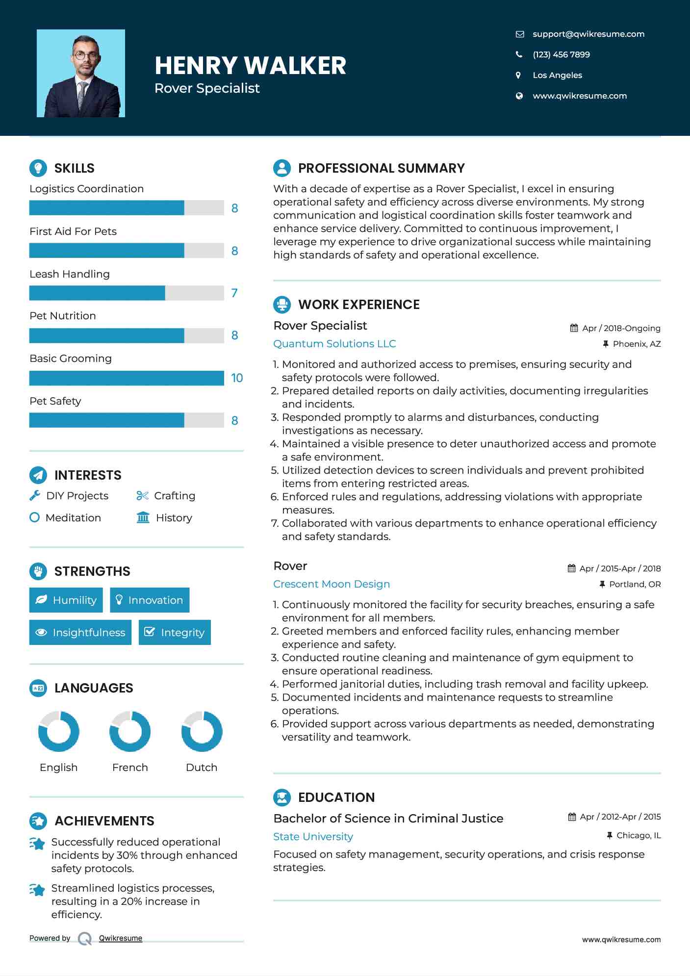 Rover Specialist Resume Format