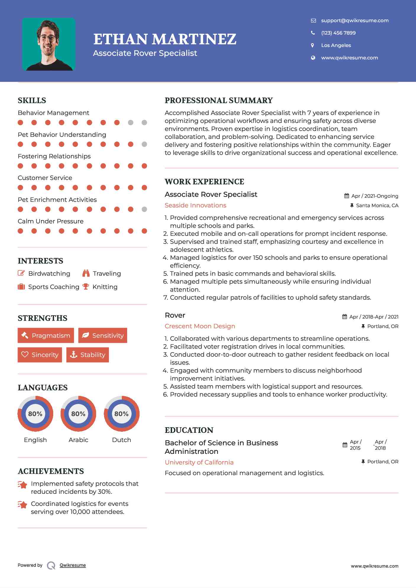 Associate Rover Specialist Resume Model