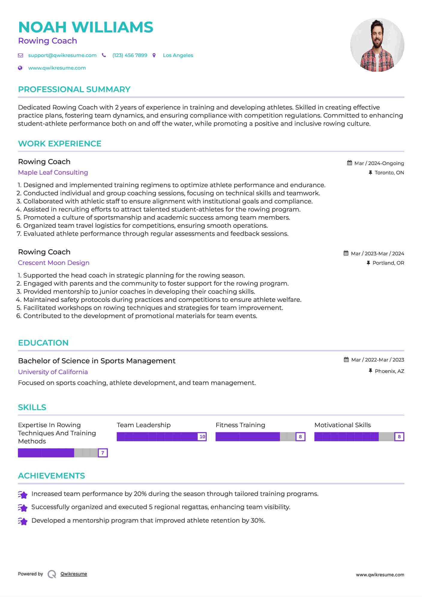 Rowing Coach Resume Example