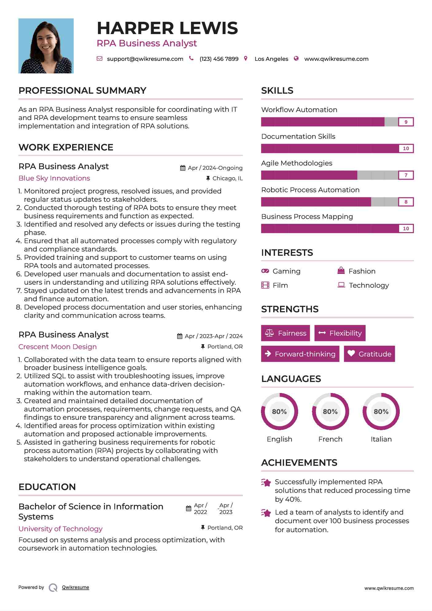 RPA Business Analyst Resume Format