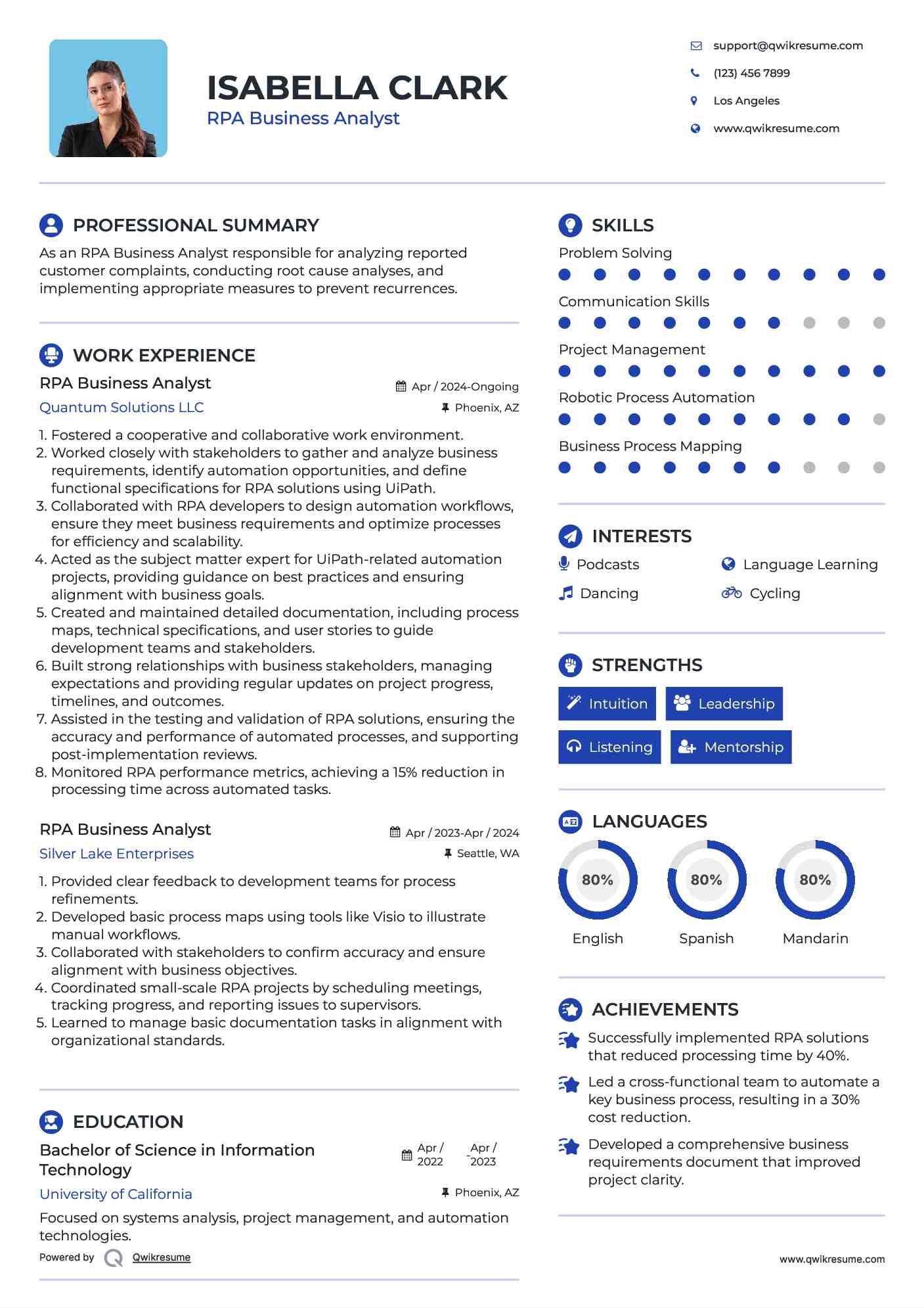 RPA Business Analyst Resume Template
