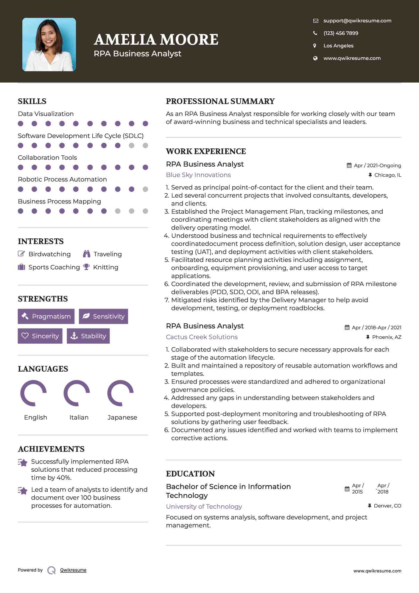 RPA Business Analyst Resume Sample