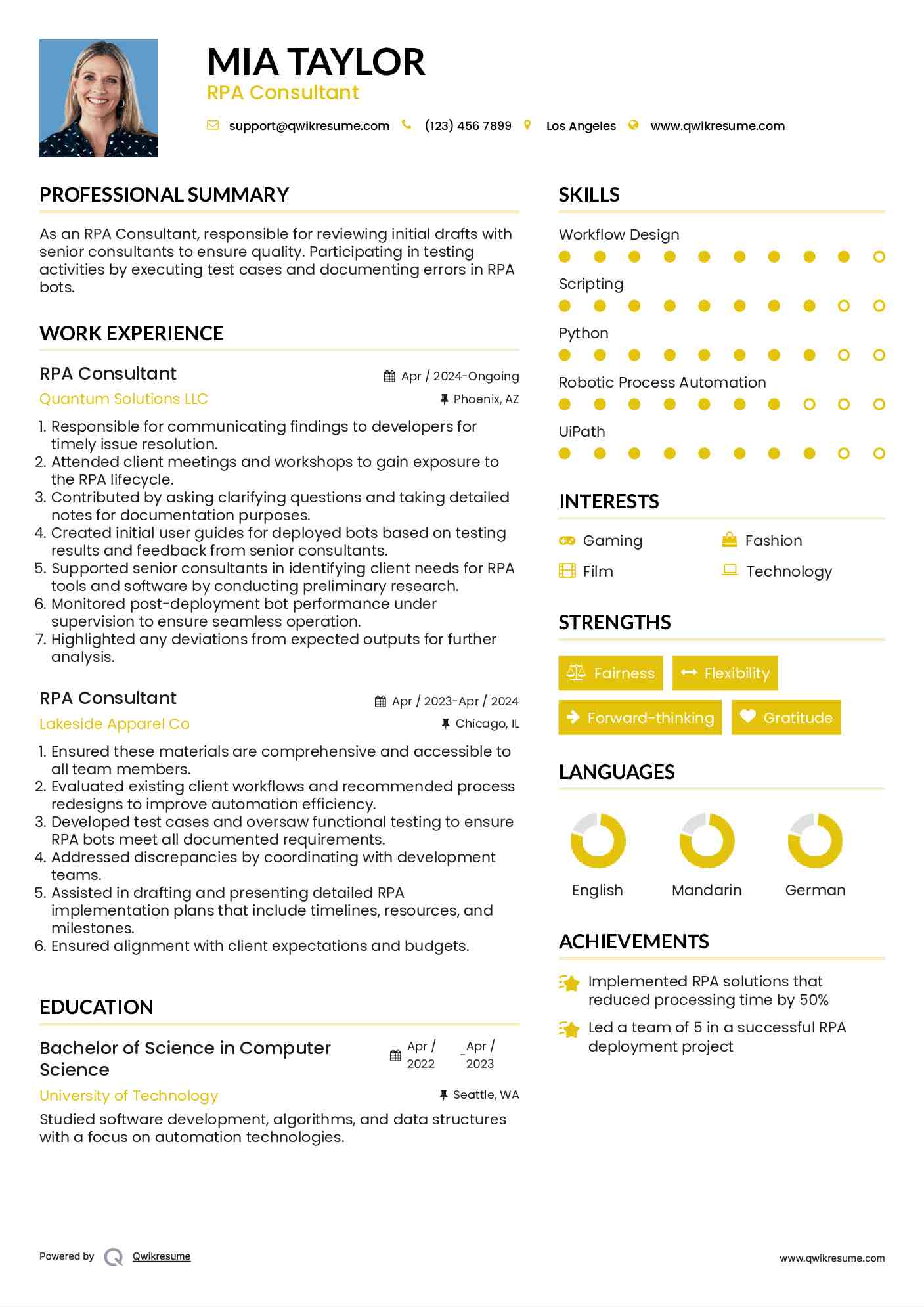 RPA Consultant Resume Sample