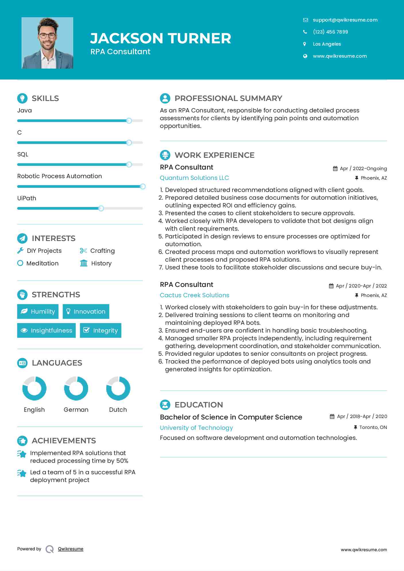 RPA Consultant Resume Sample