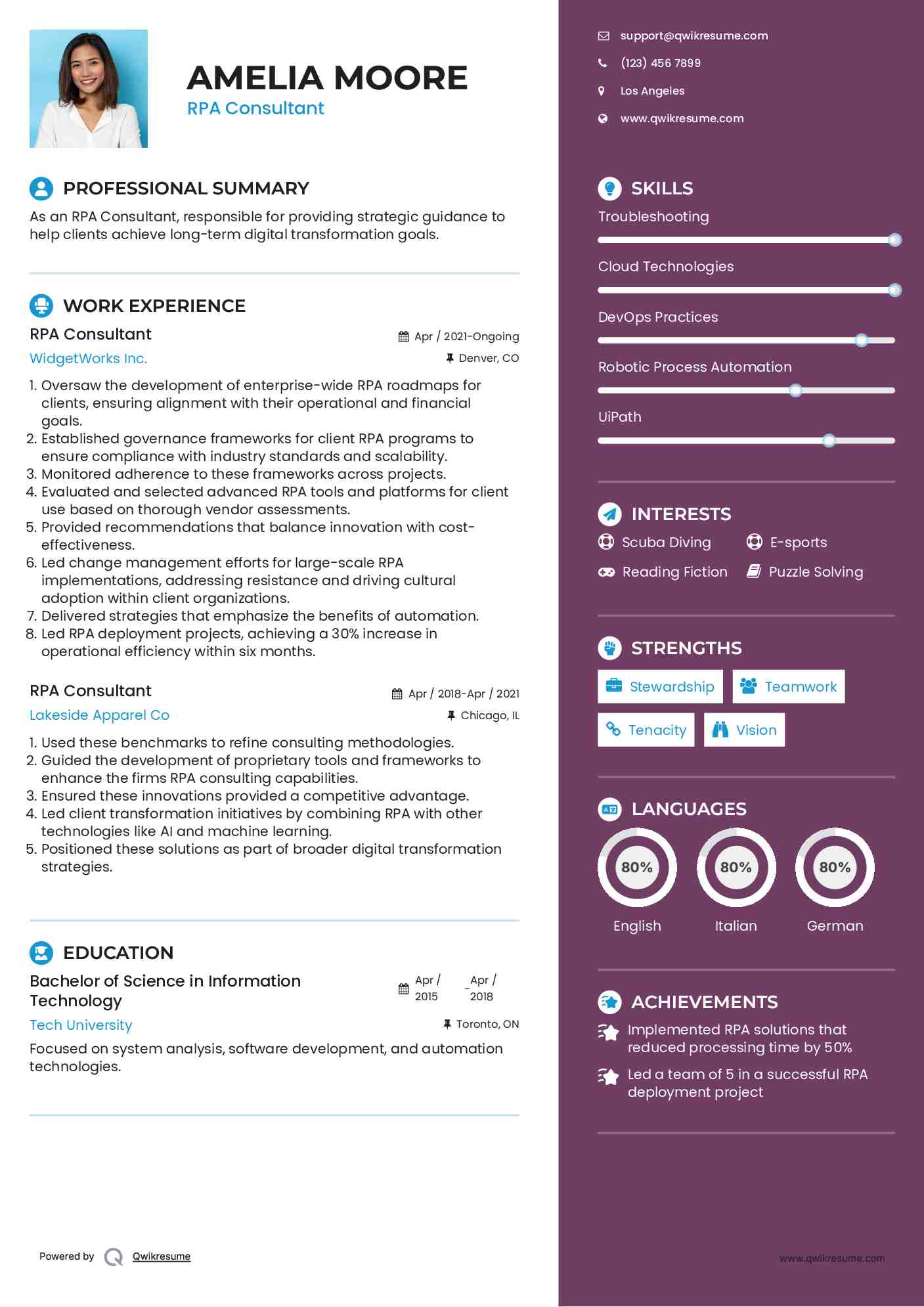 RPA Consultant Resume Model