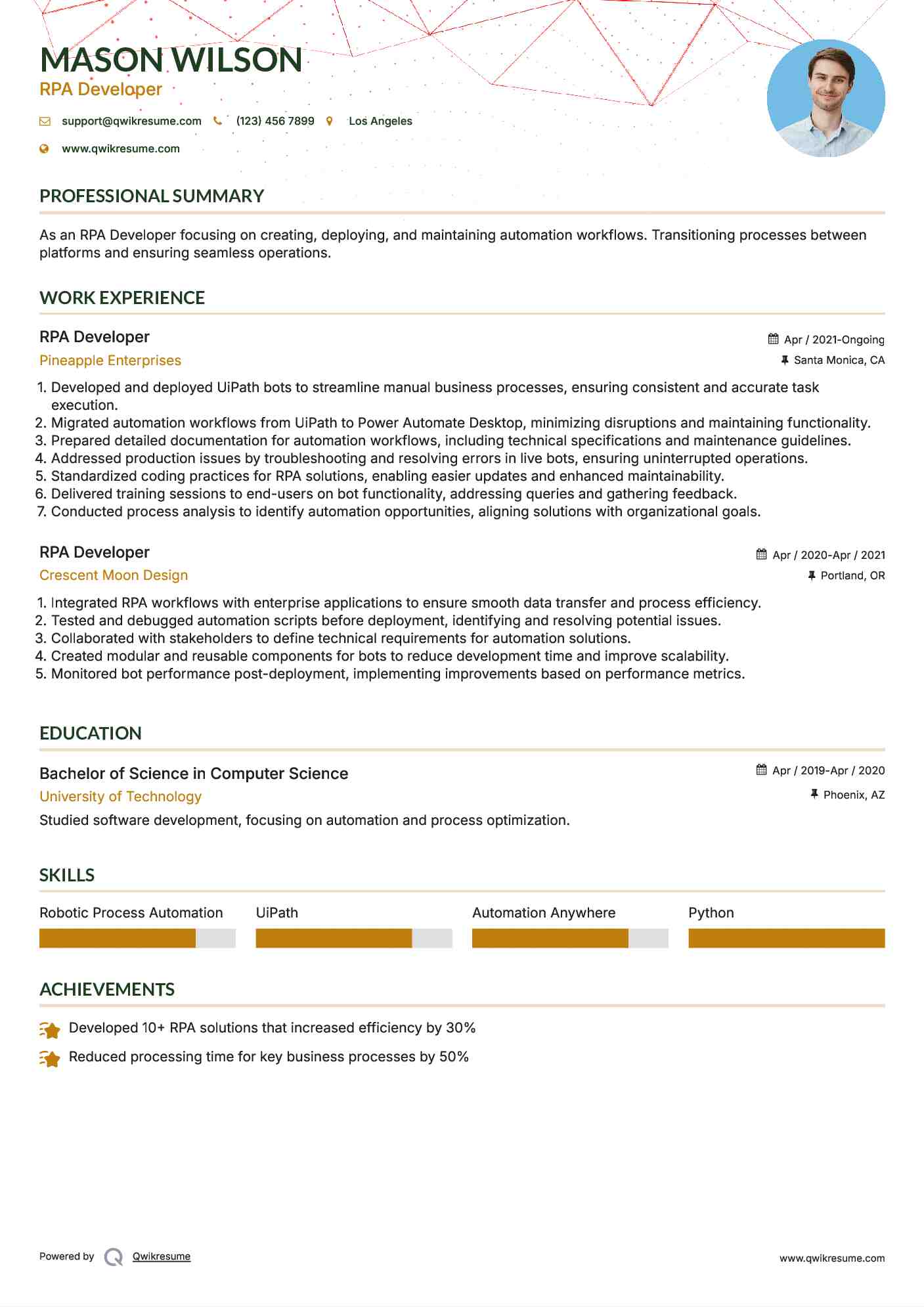RPA Developer Resume Format
