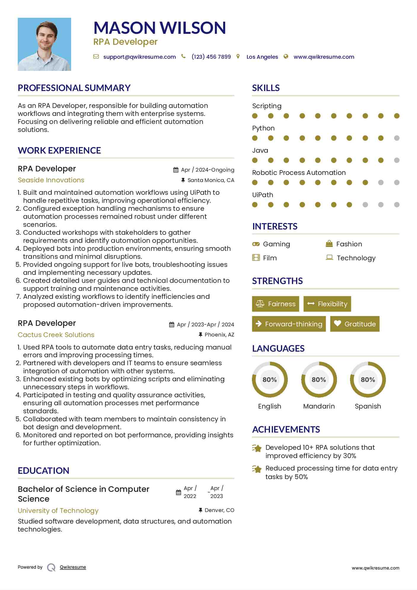 RPA Developer Resume Model