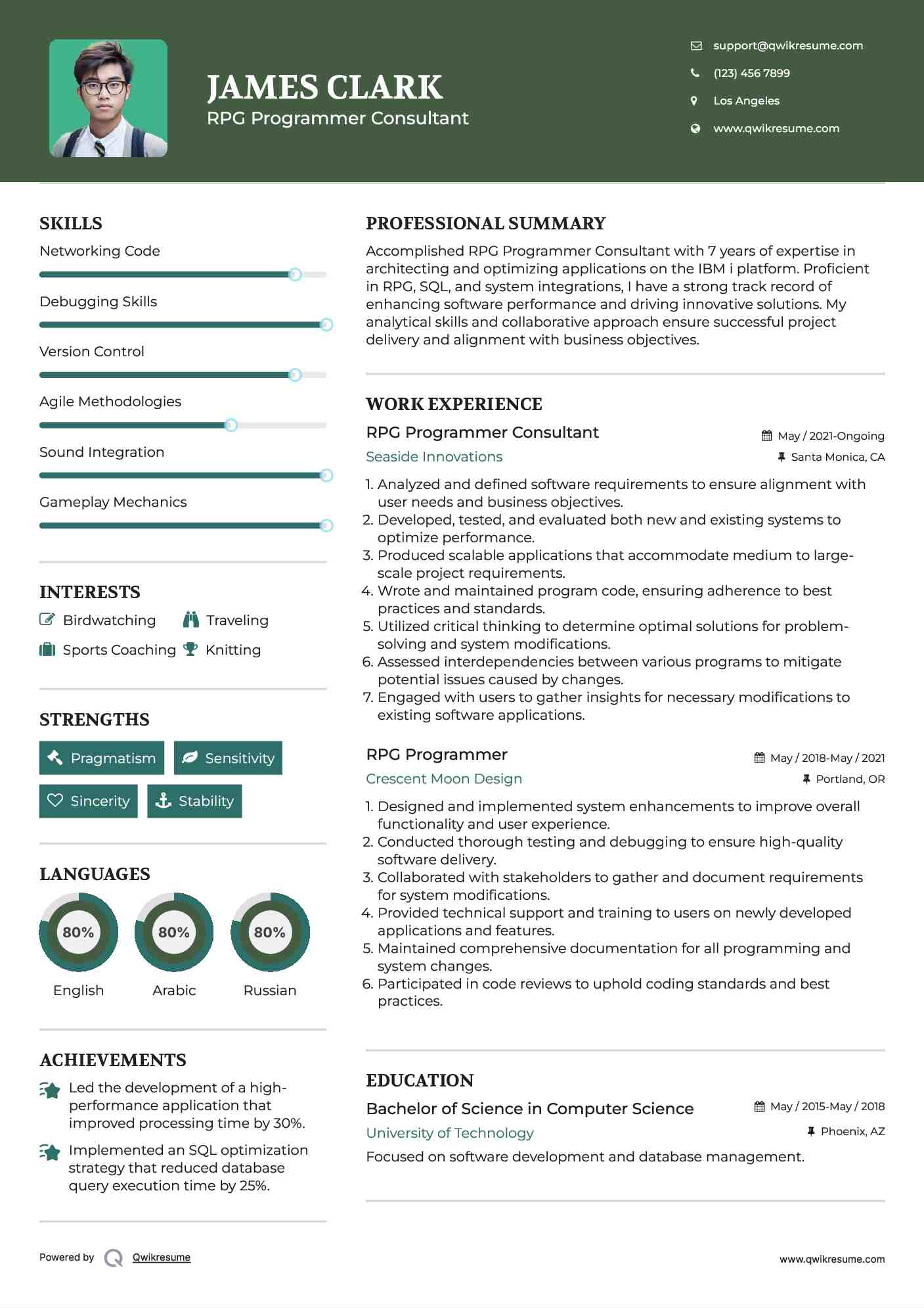 RPG Programmer Consultant Resume Model