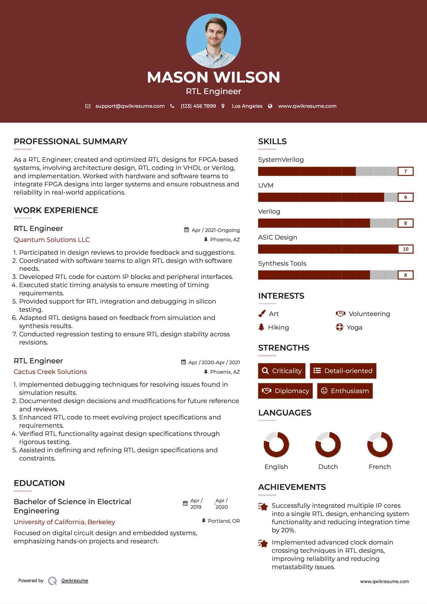 RTL Engineer Resume Sample