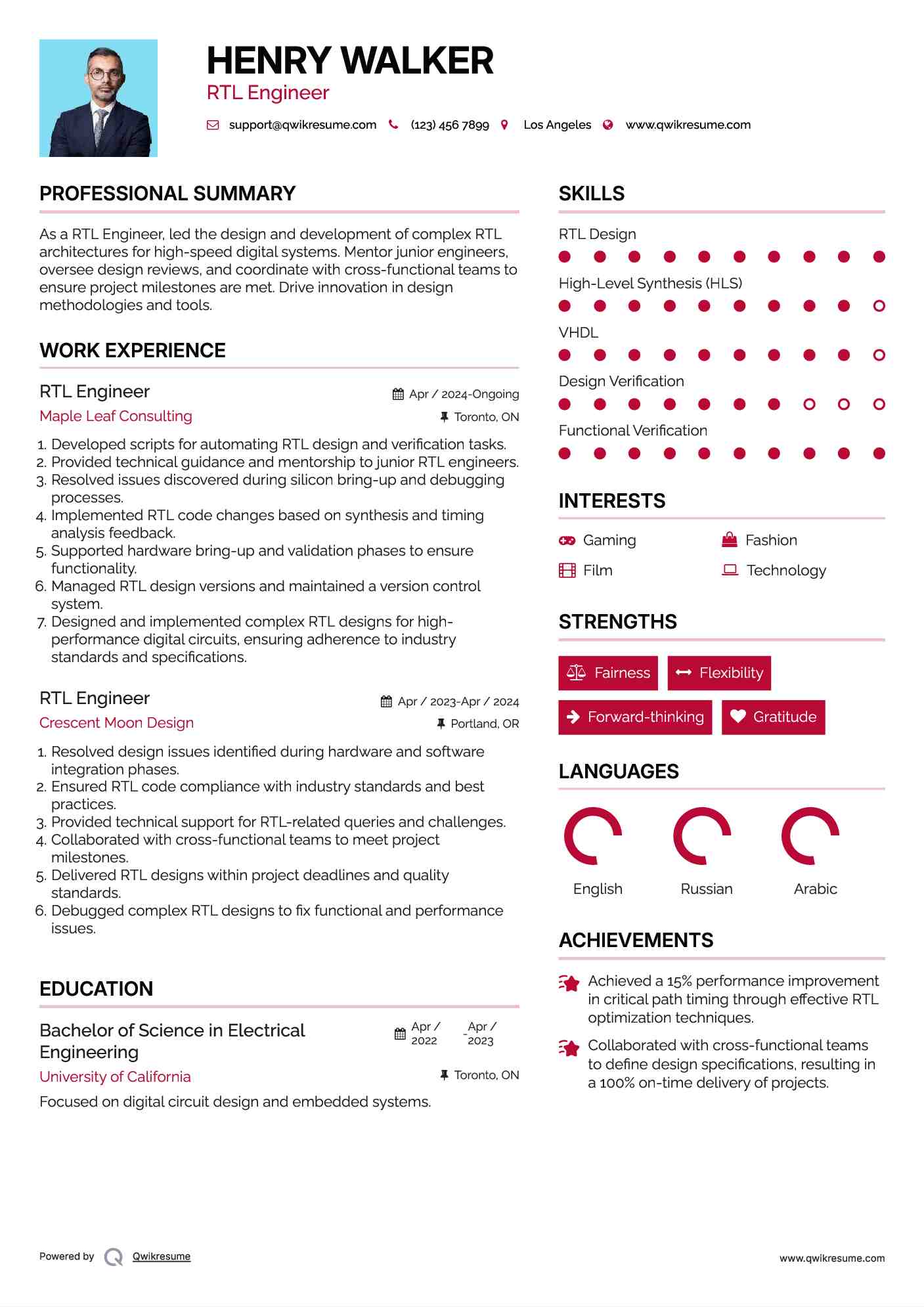 RTL Engineer Resume Example
