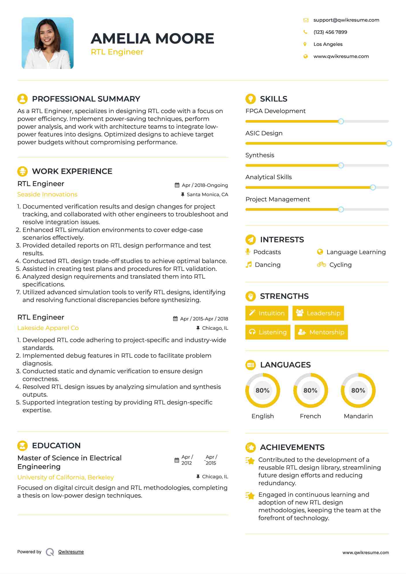 RTL Engineer Resume Format