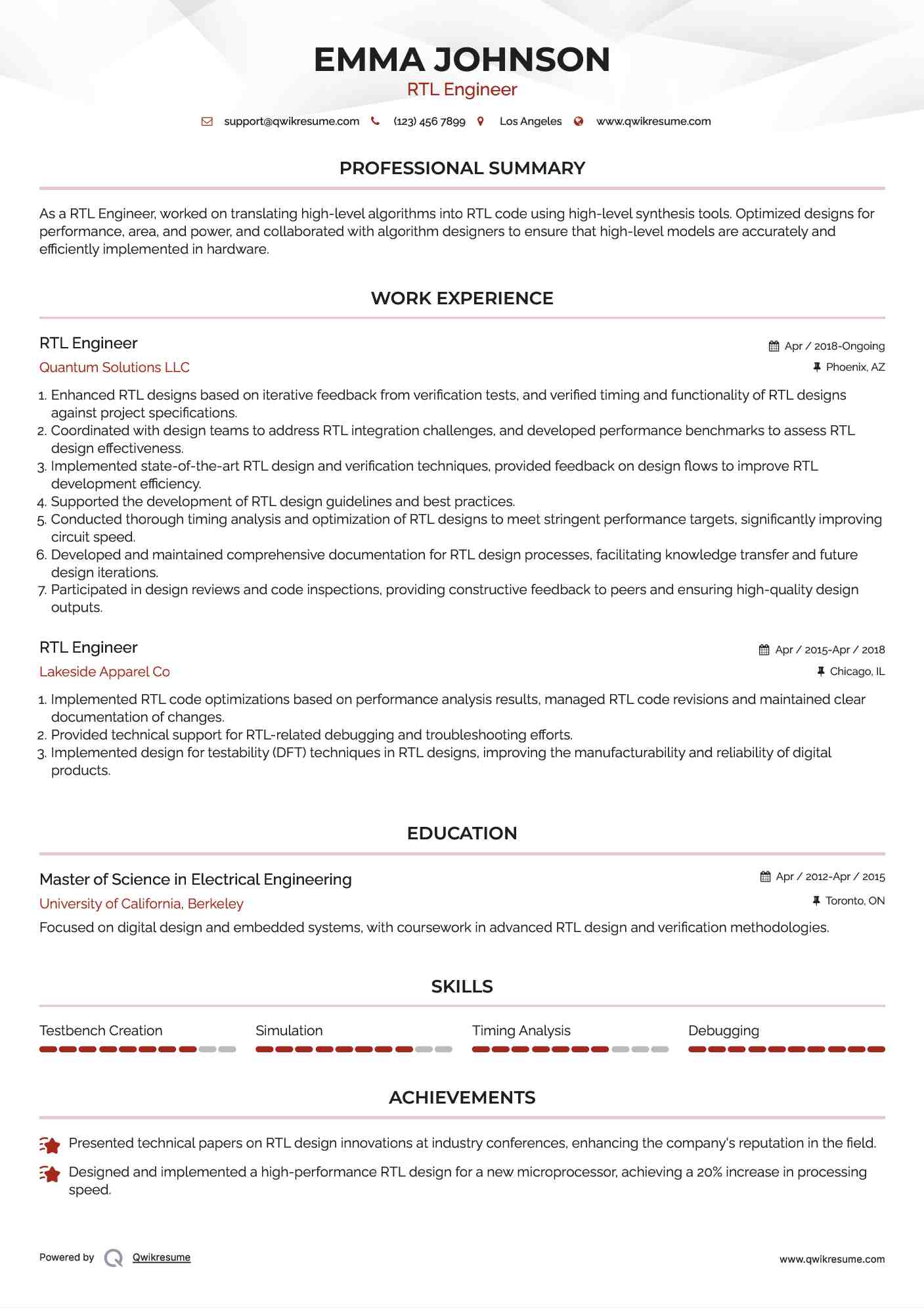 RTL Engineer Resume Model