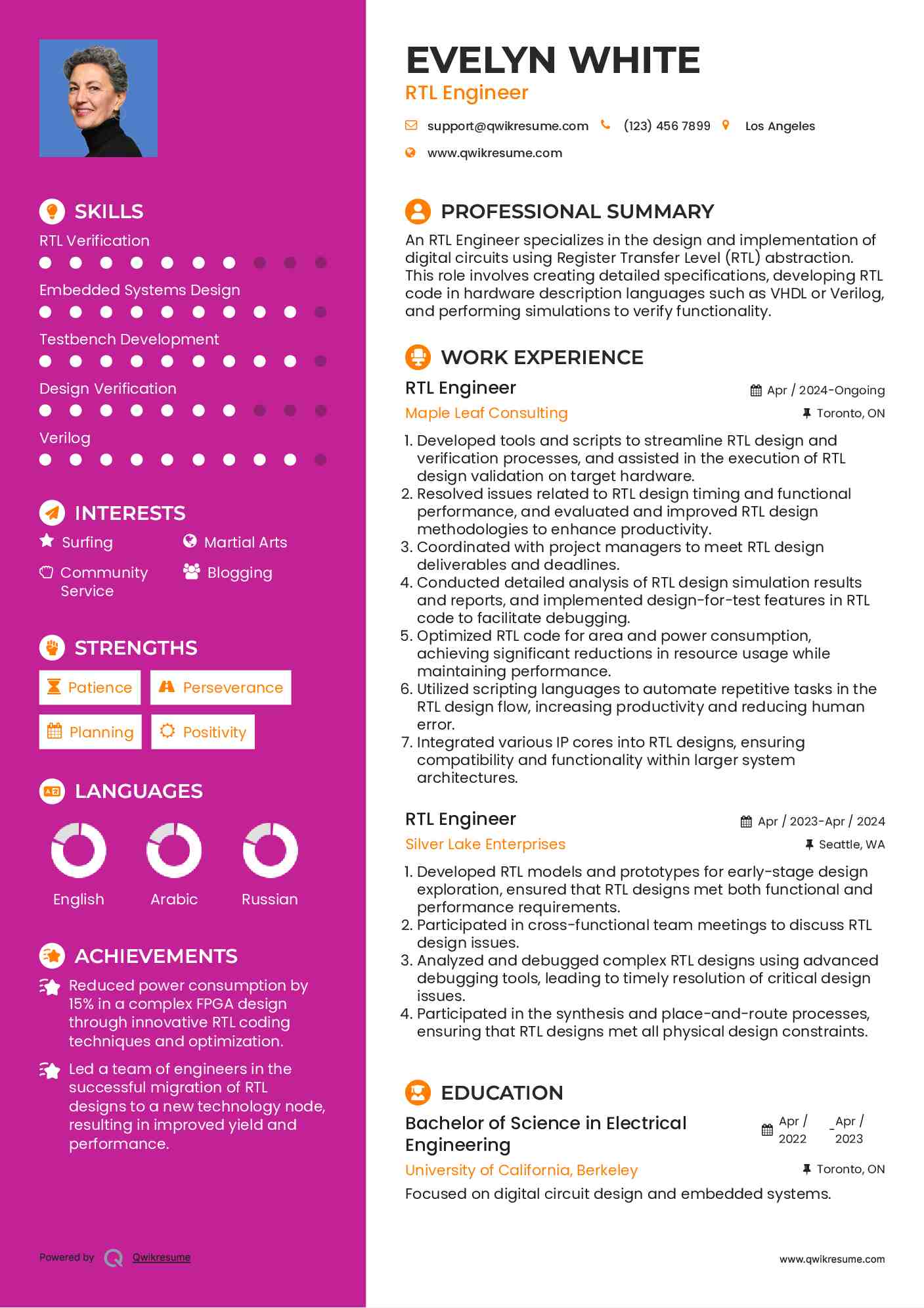 RTL Engineer Resume Example