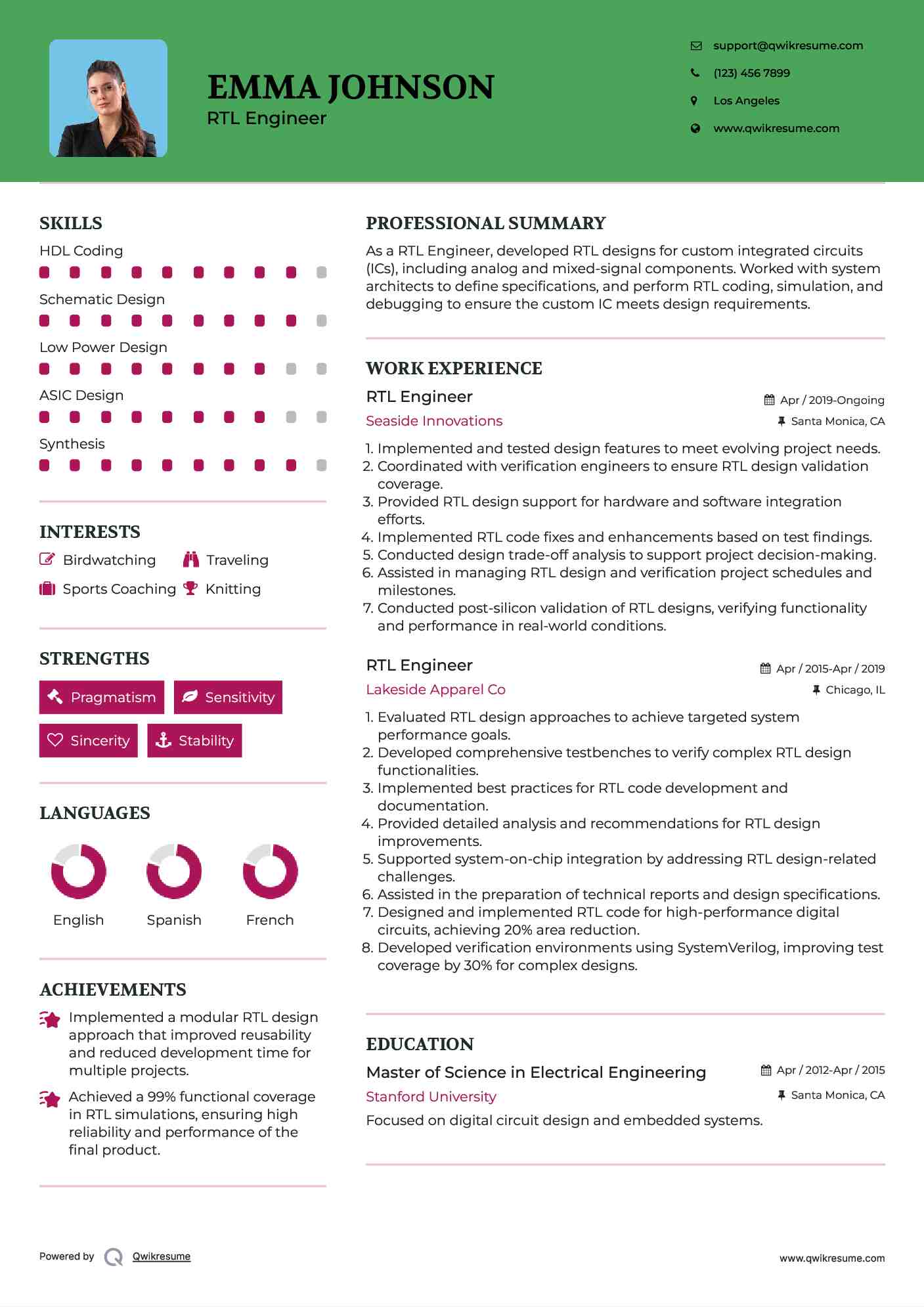 RTL Engineer Resume Template