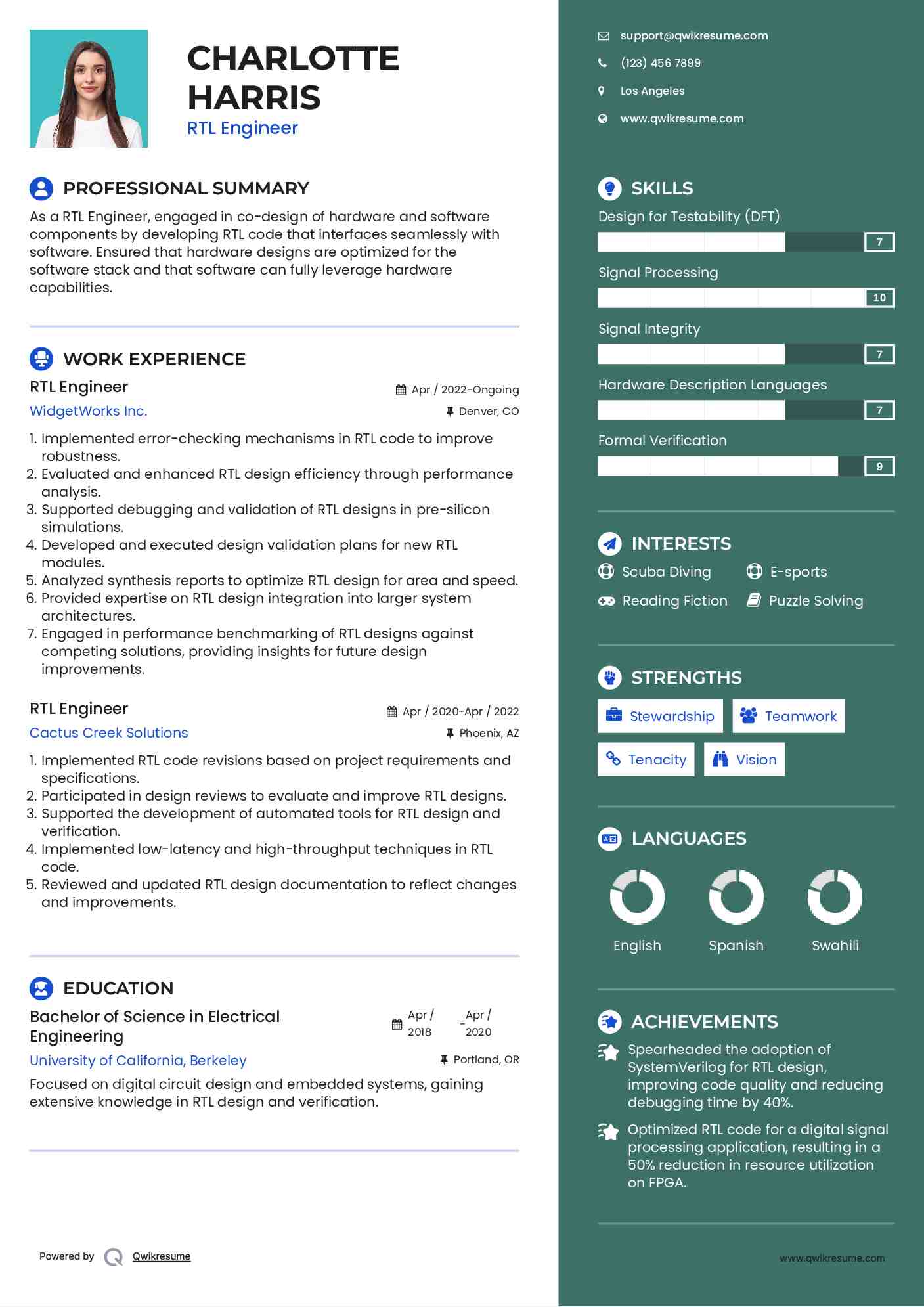 RTL Engineer Resume Example