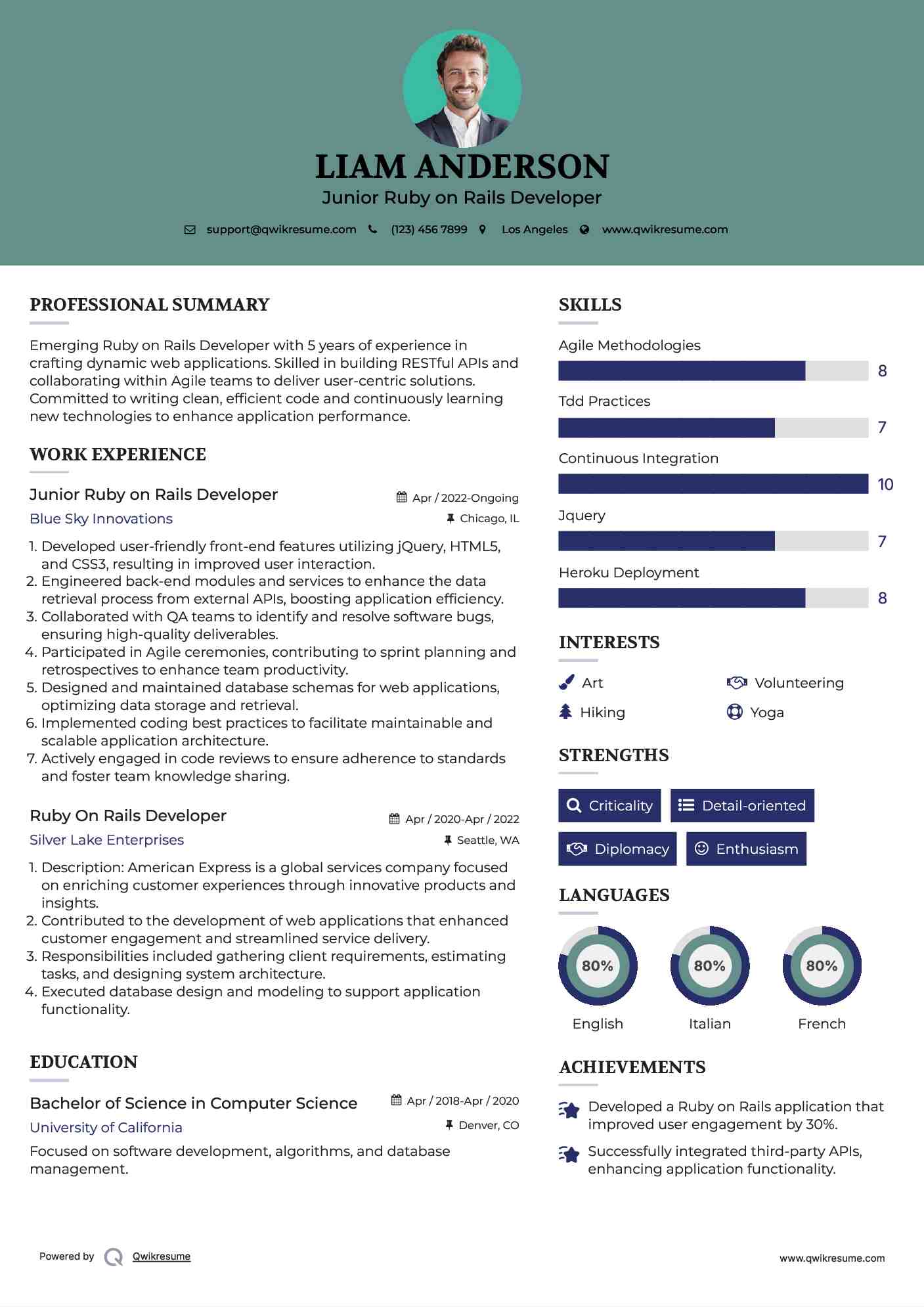 Junior Ruby on Rails Developer Resume Sample