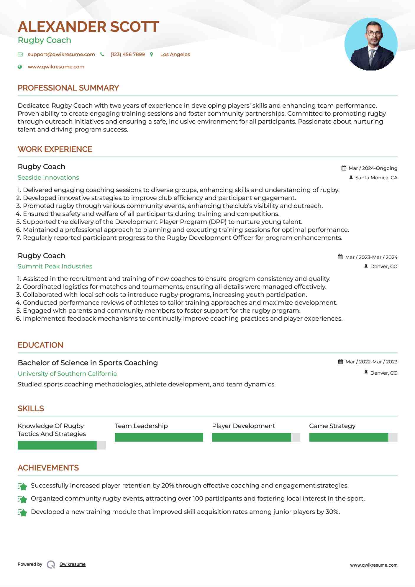 Rugby Coach Resume Template