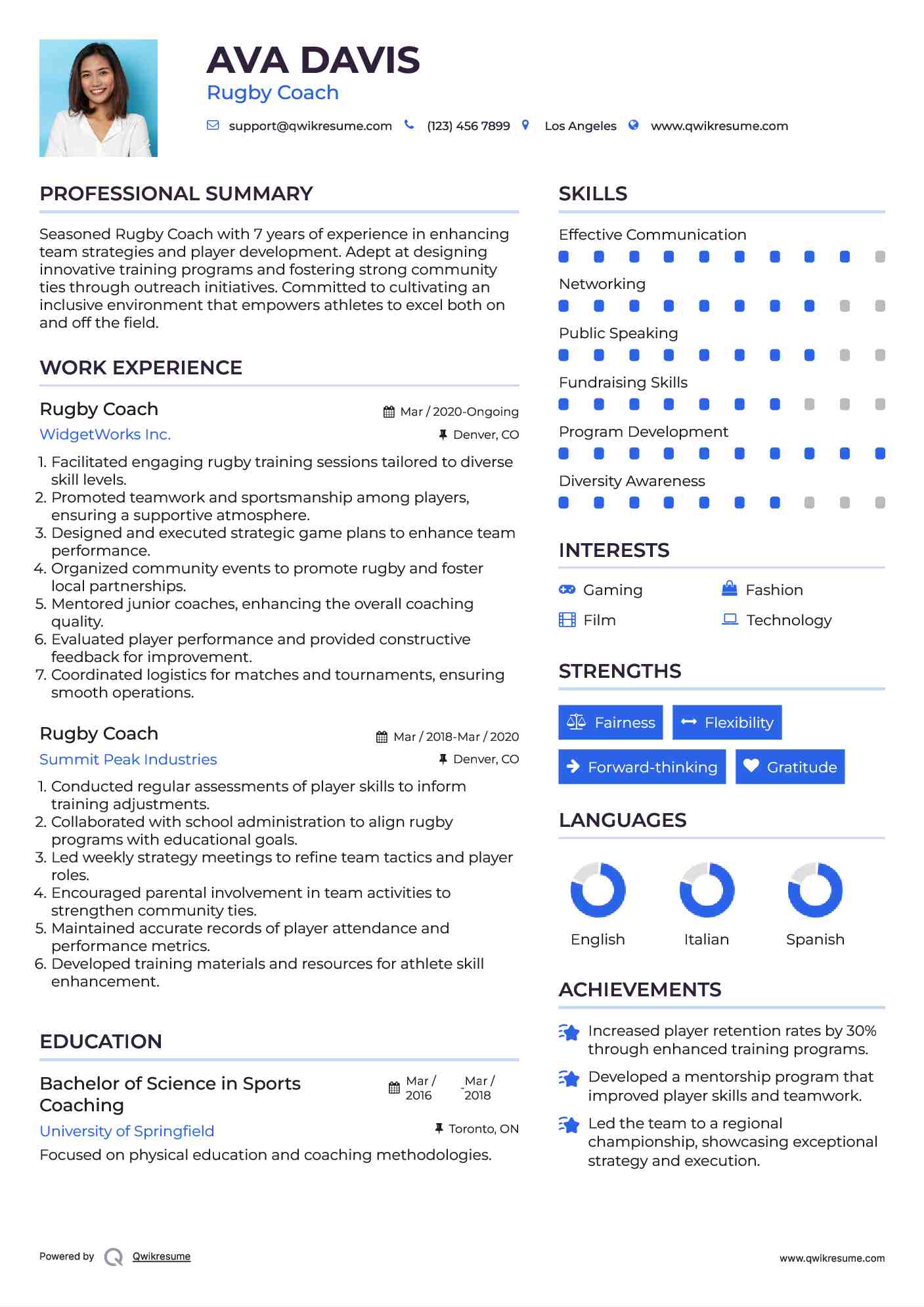 Rugby Coach Resume Example