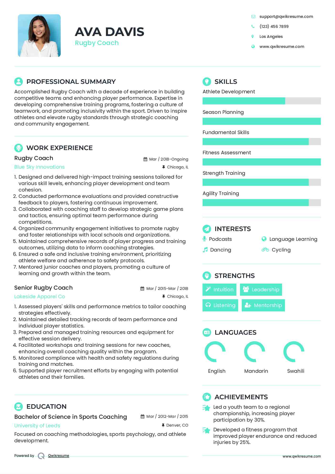 Rugby Coach Resume Template