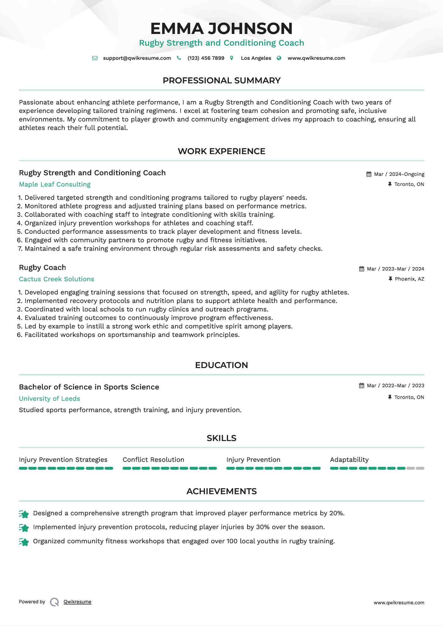 Rugby Strength and Conditioning Coach

 Resume Model